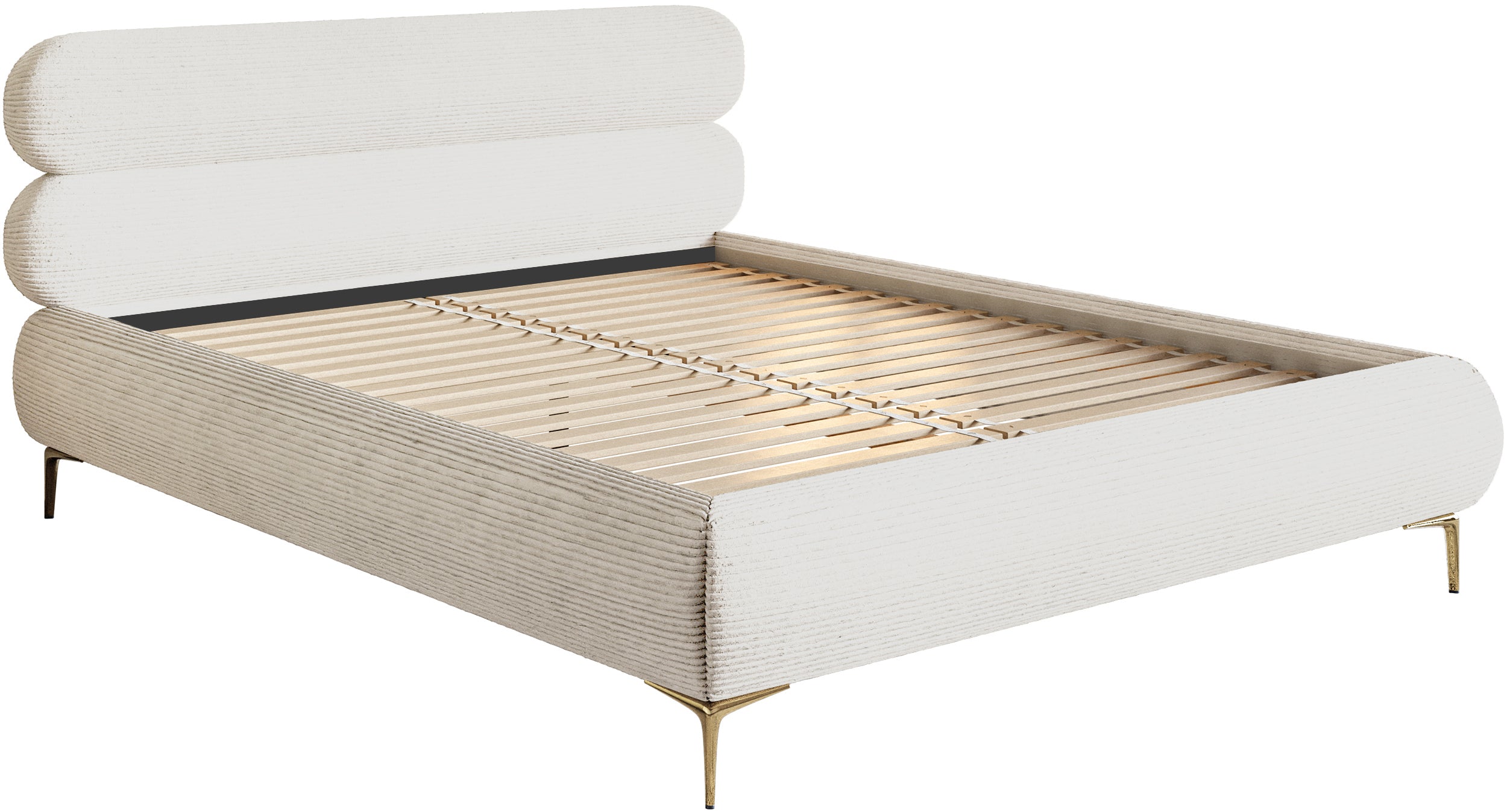 Gepolstertes Bett 160x200 cm Roule Cord creme Cord Stoff, goldene Beine