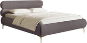 Polsterbett 160x200 cm Roule Cord mit Stauraum, Metallrahmen, brauner Cordstoff, goldene Beine