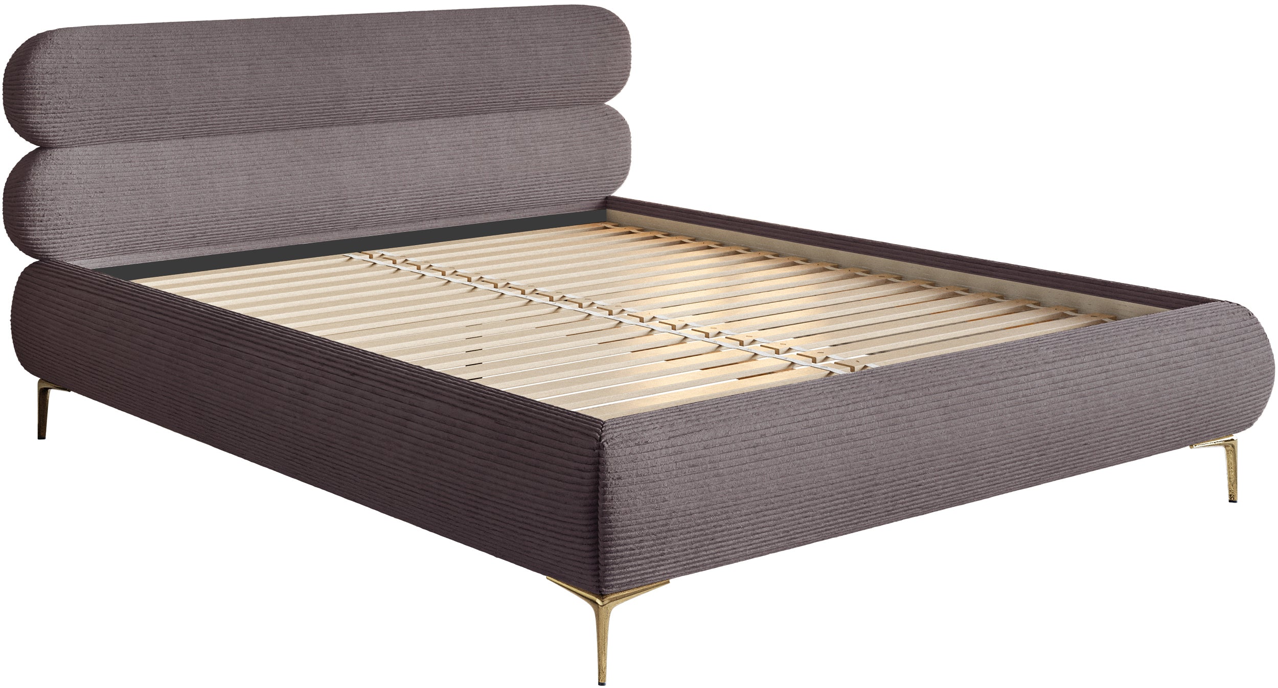 Polsterbett 140x200 cm Roule Cord braunes Cord mit goldenen Beinen