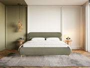 Polsterbett 180x200 cm Roule Cord mit Stauraum, Metallrahmen, olivgrüner Cordstoff, goldene Beine