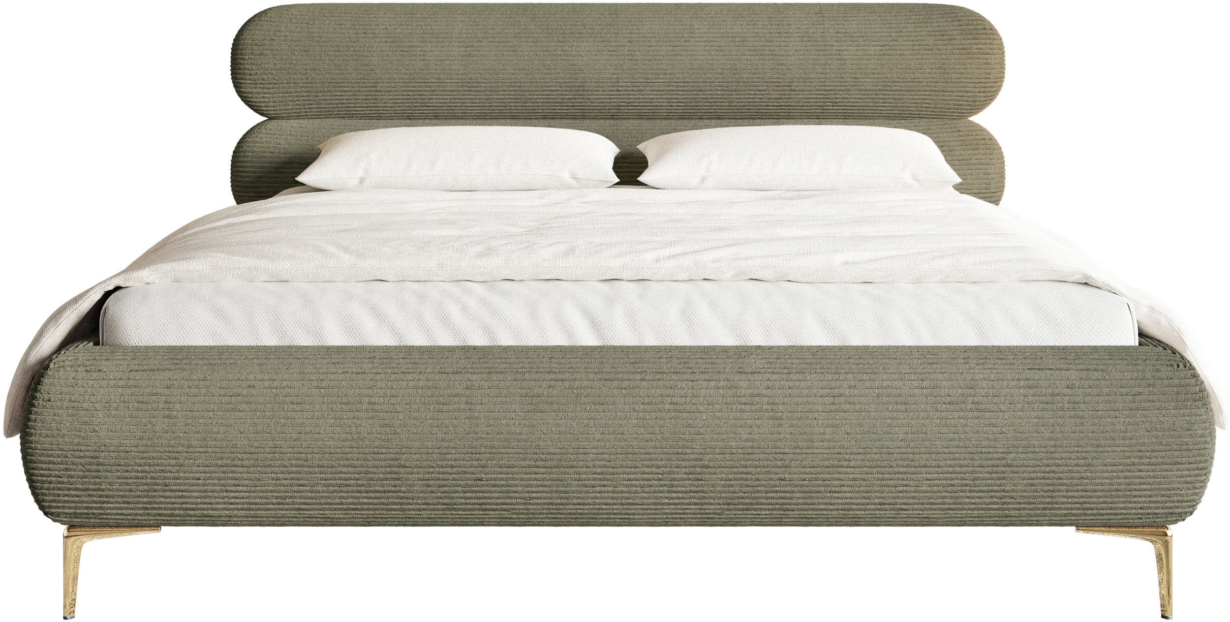 Polsterbett 180x200 cm Roule Cord olivgrüner Cordstoff, goldene Beine