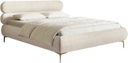 Polsterbett 140x200 cm Roule Cord mit Stauraum, Metallrahmen, hellbeige Cord, goldene Beine