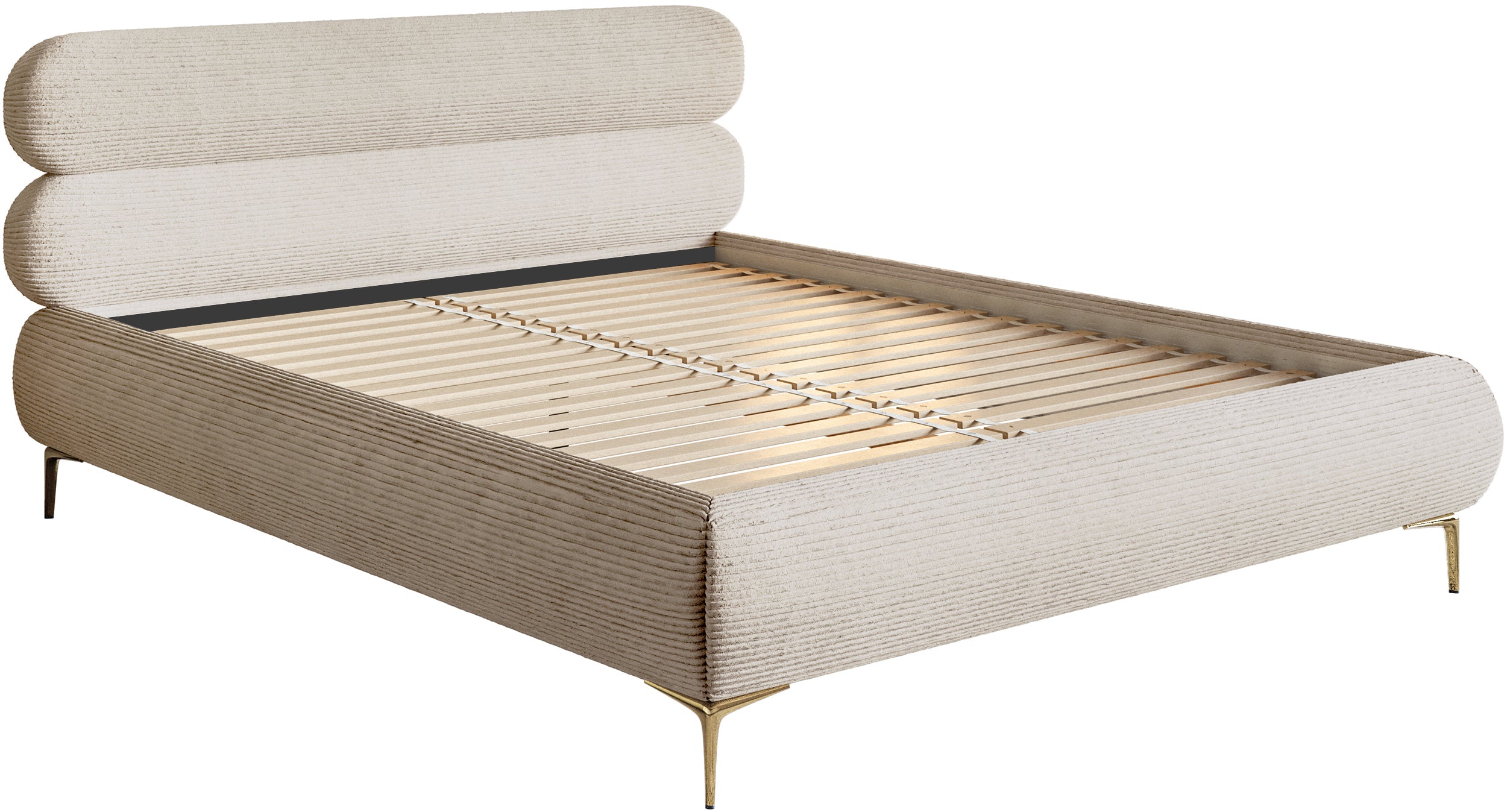 Polsterbett 140x200 cm Roule Cord hellbeige Cord Samt goldene Beine