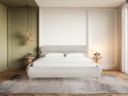 Polsterbett 180x200 cm Roule Cord mit Stauraum, Metallrahmen, grau-beiges Cord, goldene Beine