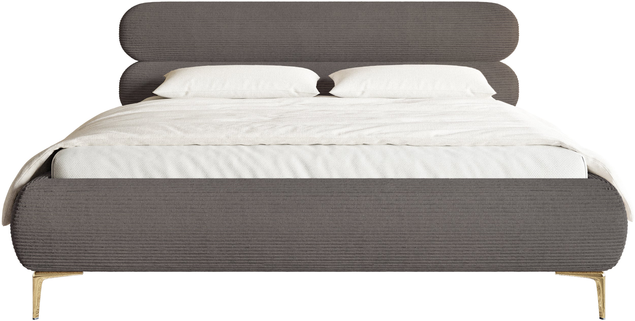 Polsterbett 180x200 cm Roule Cord grau Cord Samt goldene Beine