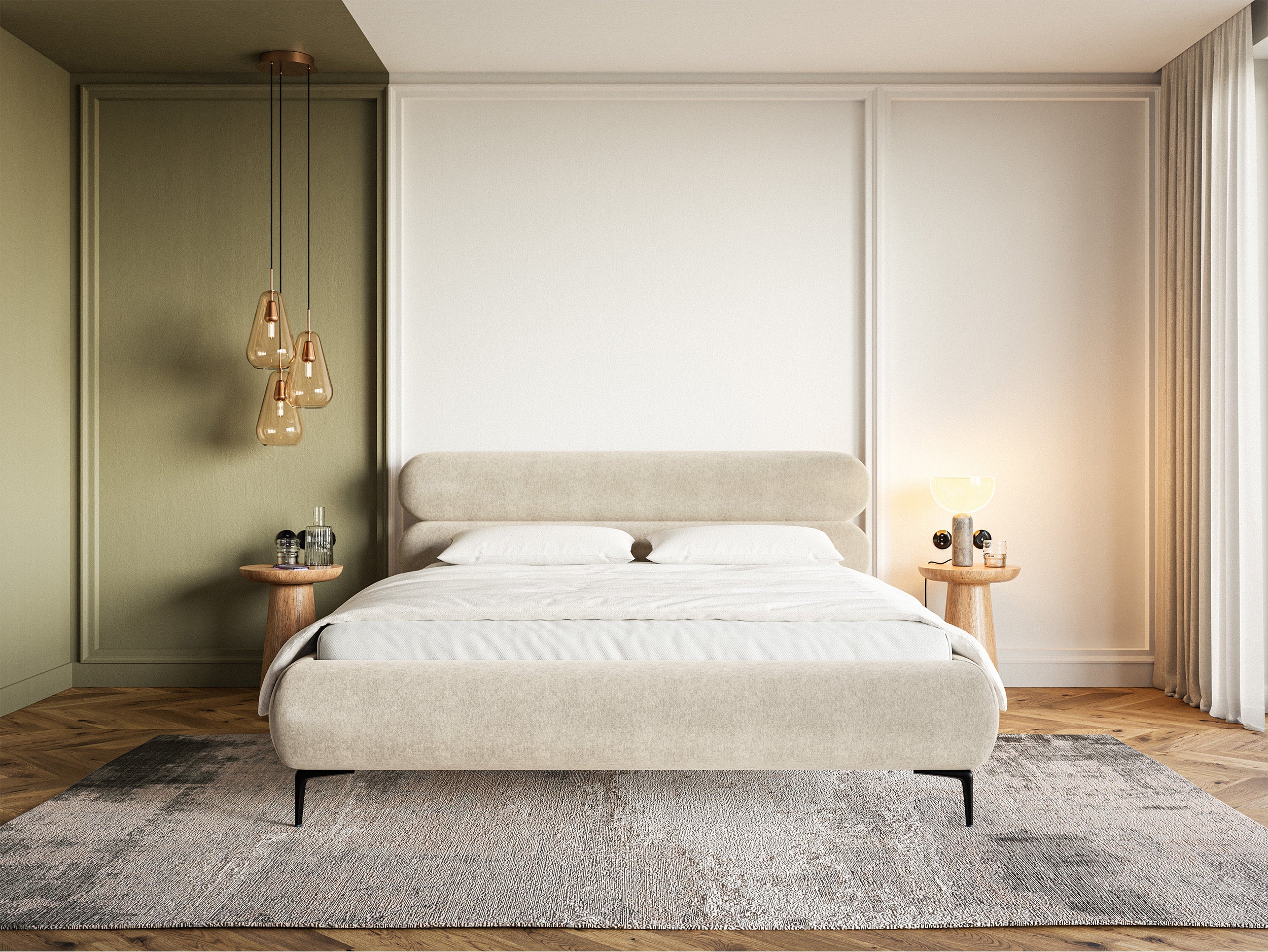 Polsterbett 140x200 cm Roule hellbeige Velours wasserabweisend schwarze Beine
