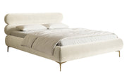 Polsterbett 180x200 cm Roule mit Stauraum, Metallrahmen, cremefarbener Velours, wasserabweisend, goldene Beine