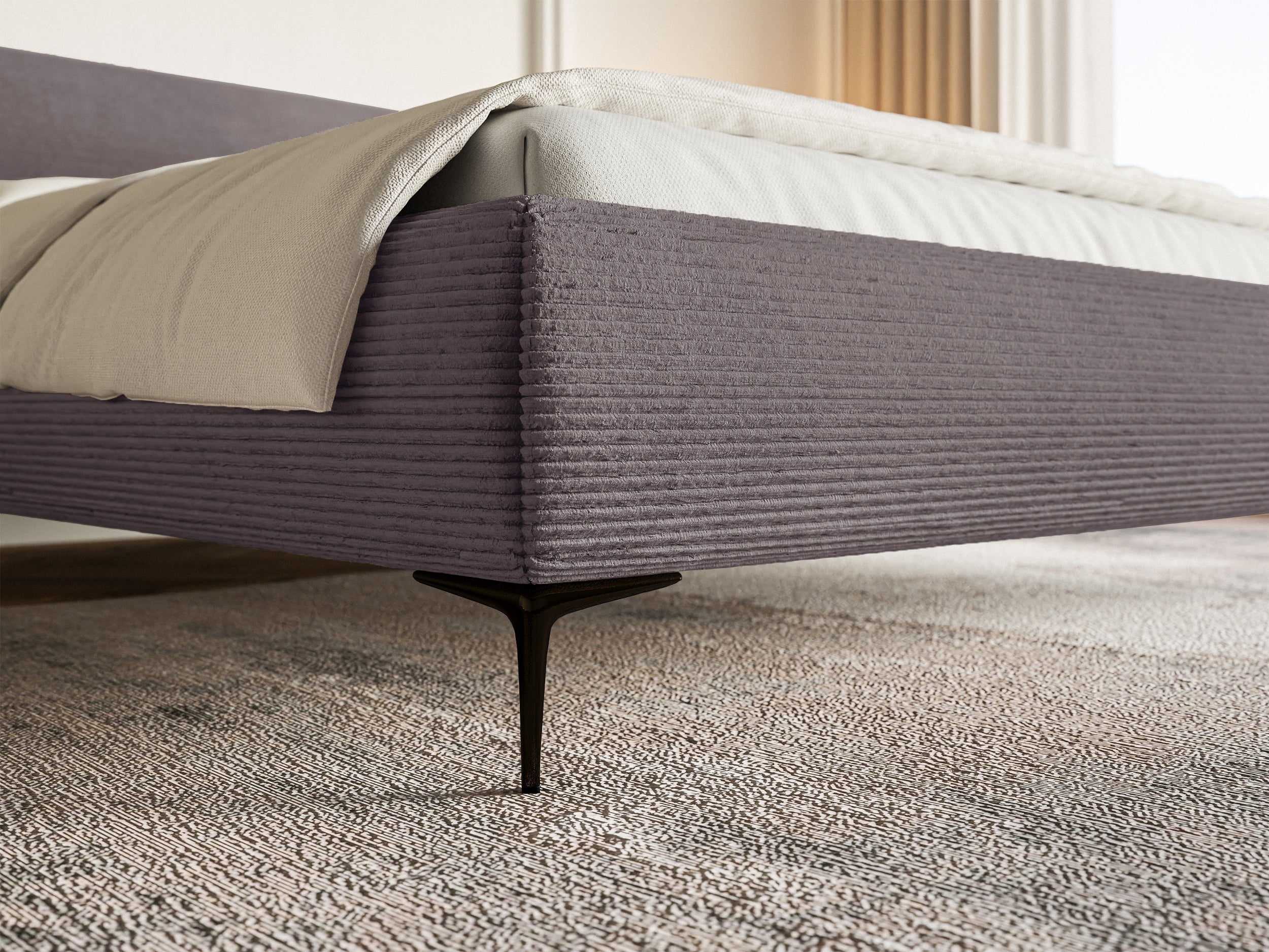 Polsterbett 140x200 cm Roule Cord braunes Cord mit schwarzen Beinen