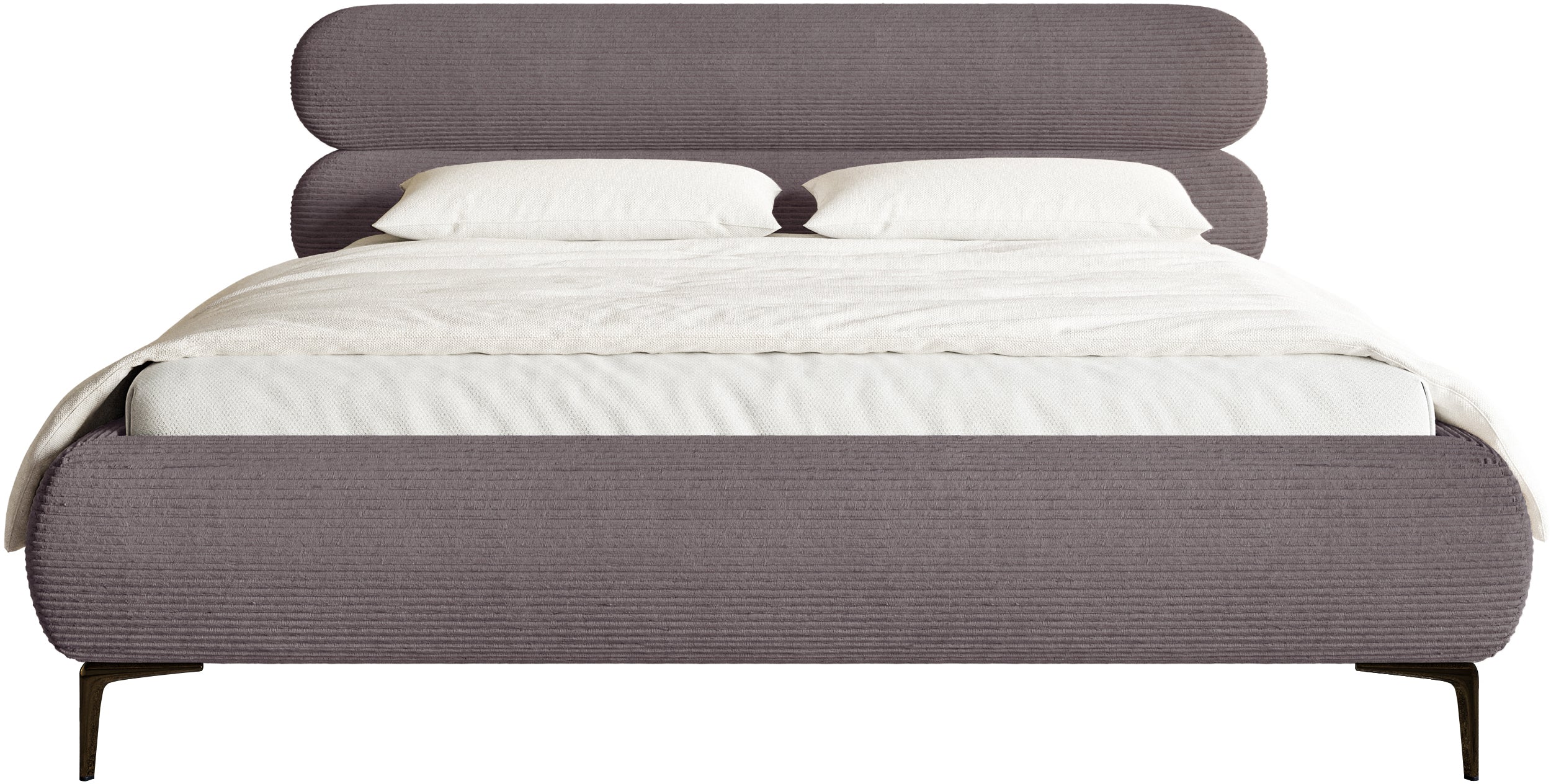 Polsterbett 140x200 cm Roule Cord braunes Cord mit schwarzen Beinen