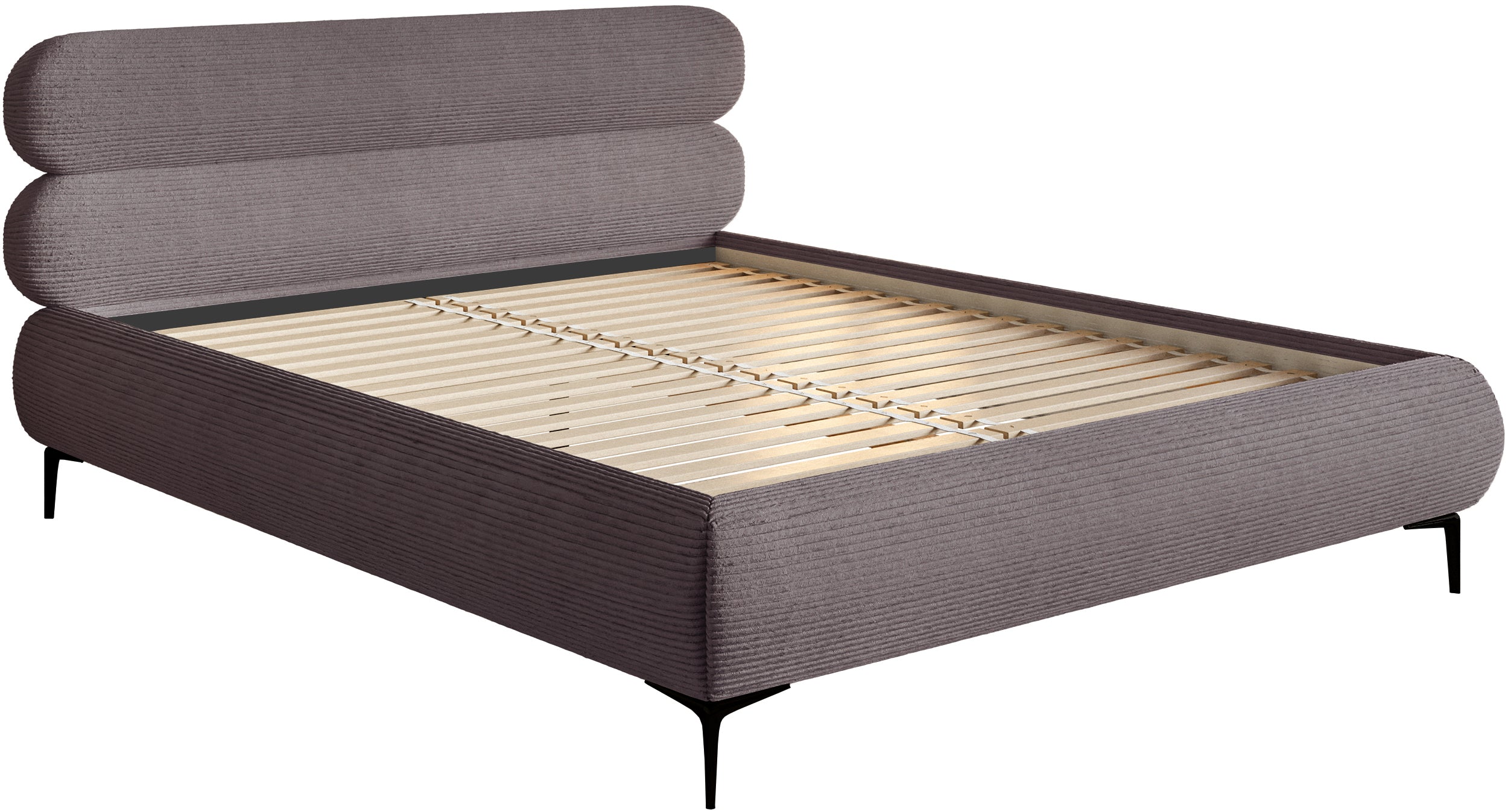 Polsterbett 140x200 cm Roule Cord braunes Cord mit schwarzen Beinen