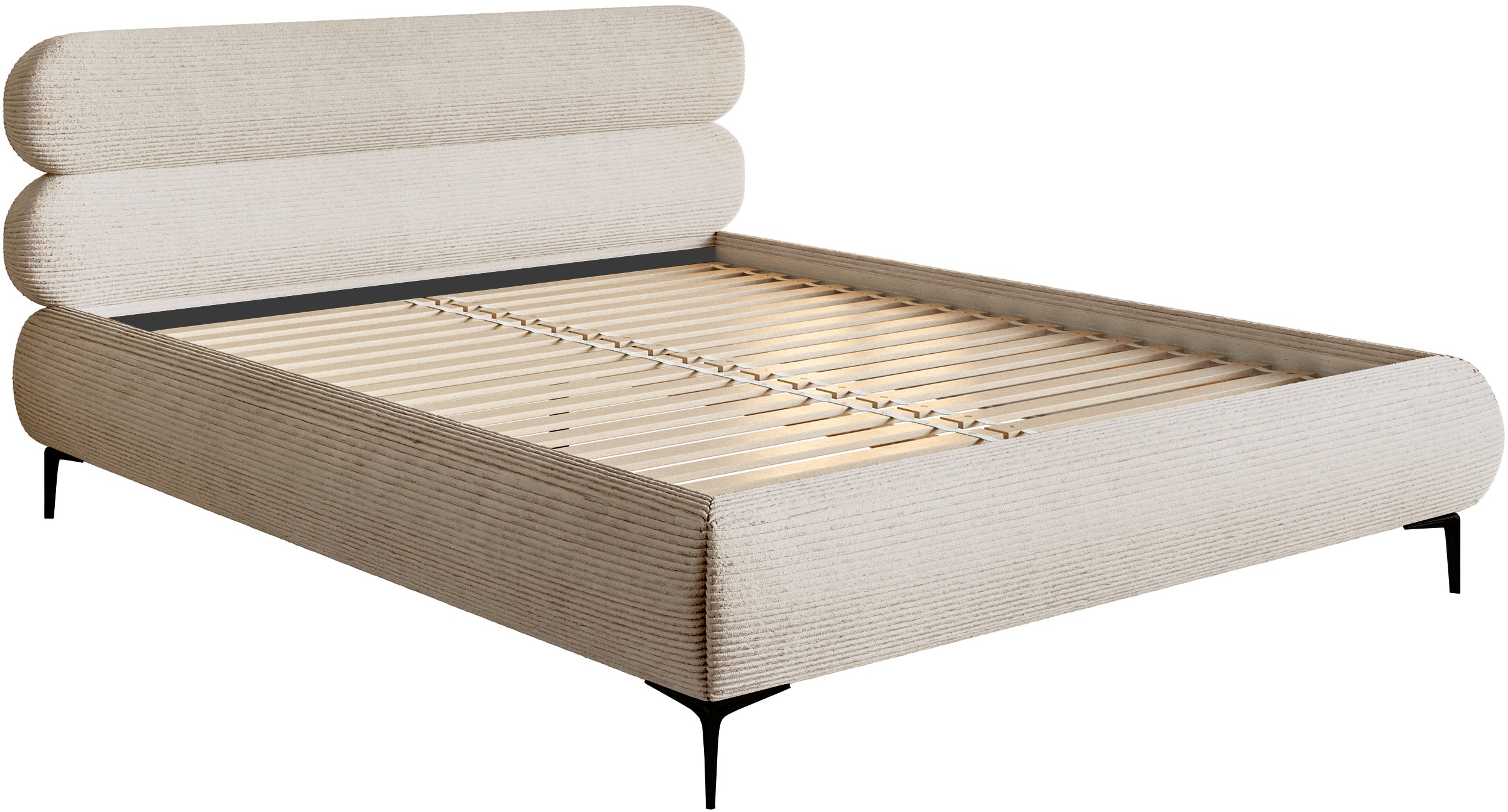 Polsterbett 140x200 cm Roule Cord hellbeige Cord Stoff schwarze Beine