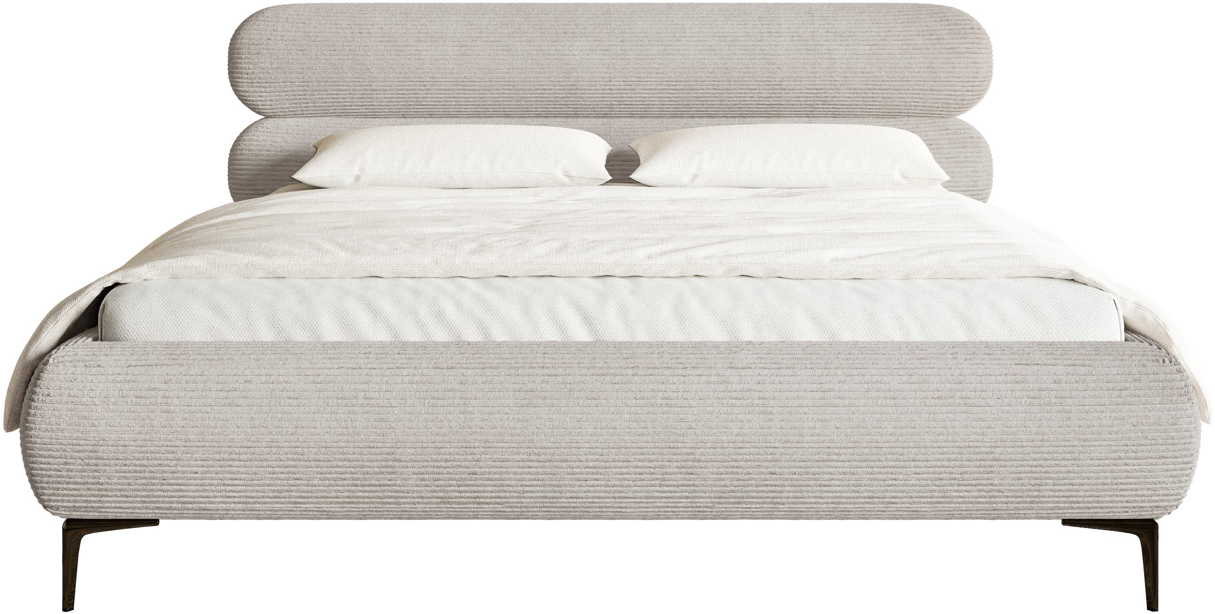 Gepolstertes Bett 140x200 cm Roule Cord grau-beige Cord Stoff schwarze Beine