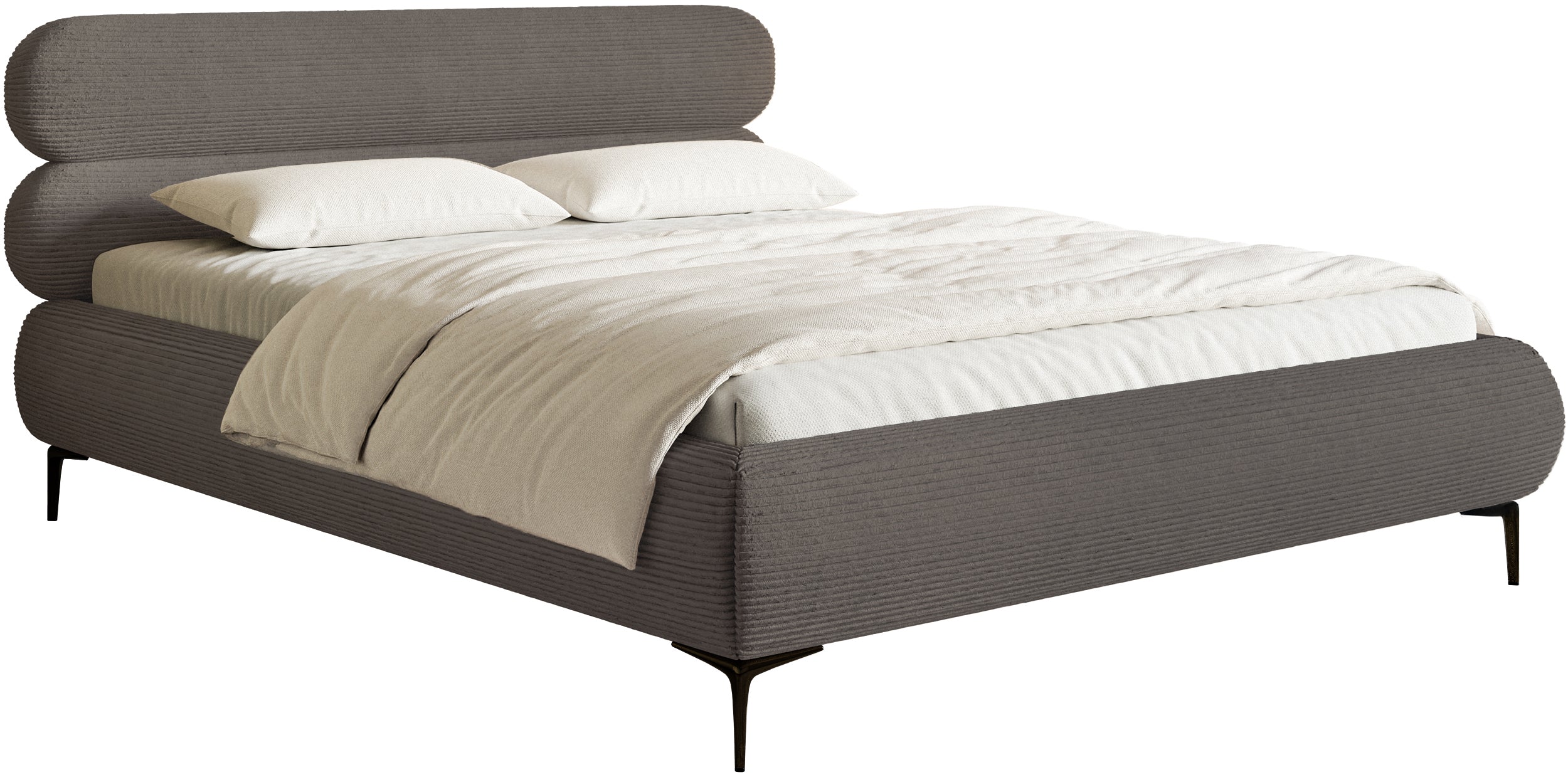 Gepolstertes Bett 180x200 cm Roule Cord grau Cordstoff schwarze Beine