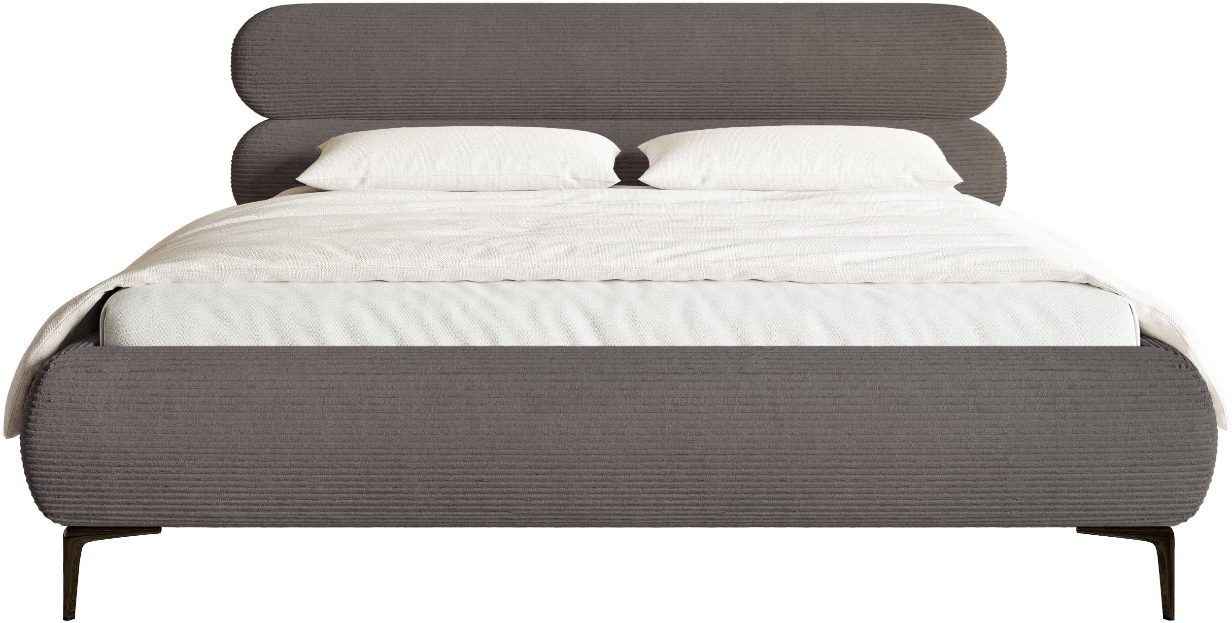 Gepolstertes Bett 180x200 cm Roule Cord grau Cordstoff schwarze Beine