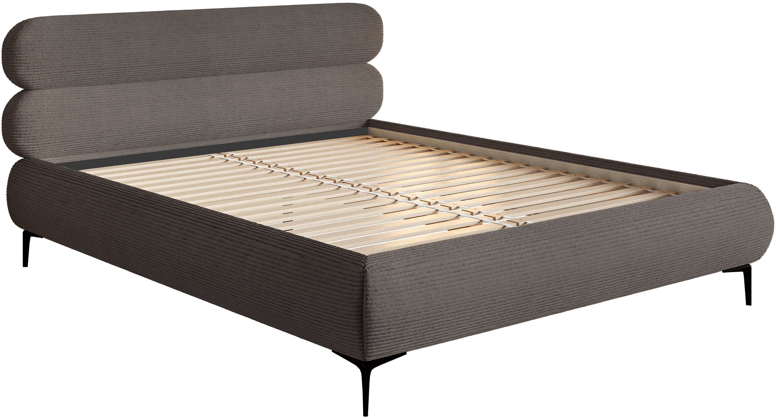 Gepolstertes Bett 180x200 cm Roule Cord grau Cordstoff schwarze Beine