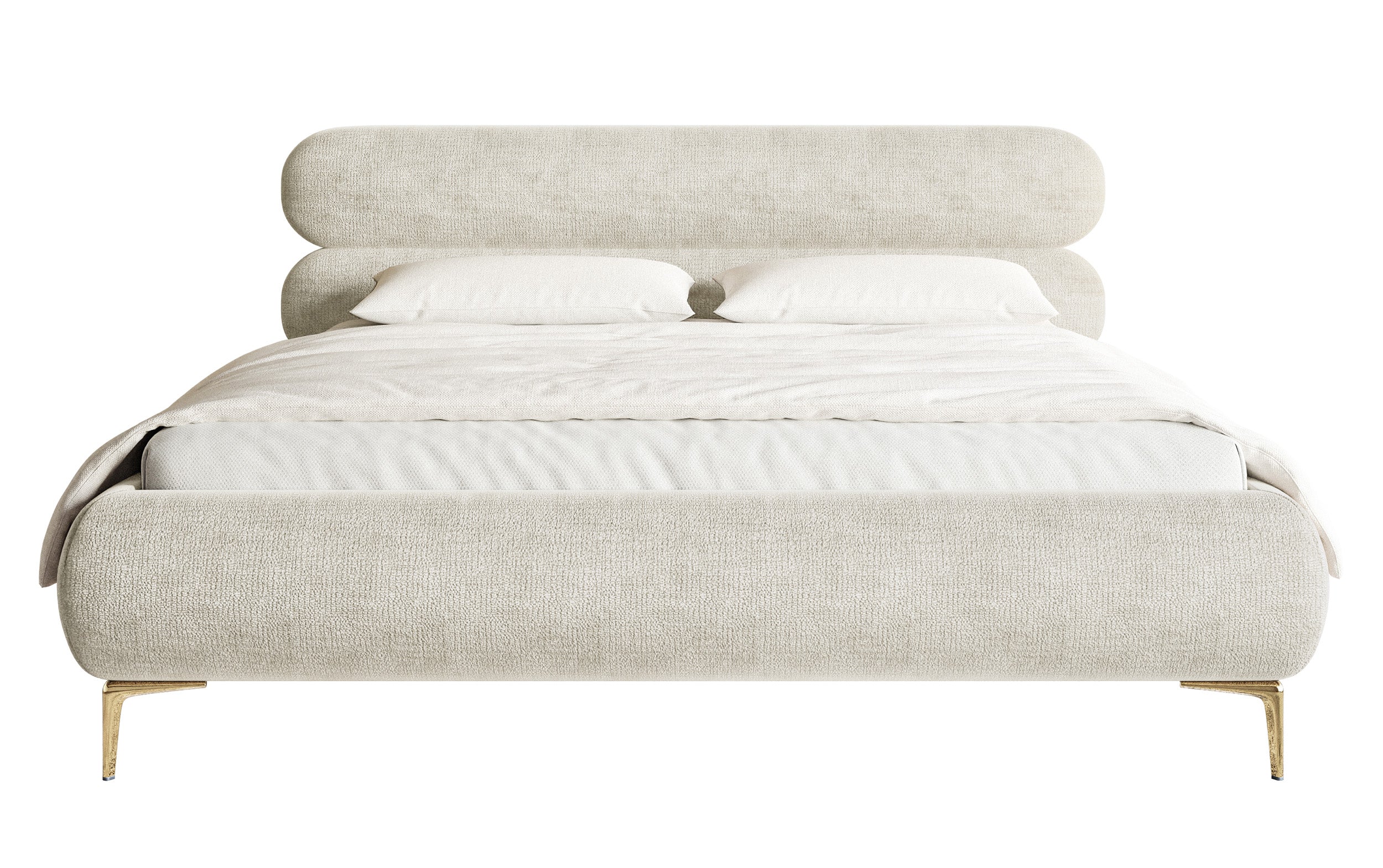 Polsterbett 160x200 cm Roule in grau-beigem Chenille mit goldenen Beinen