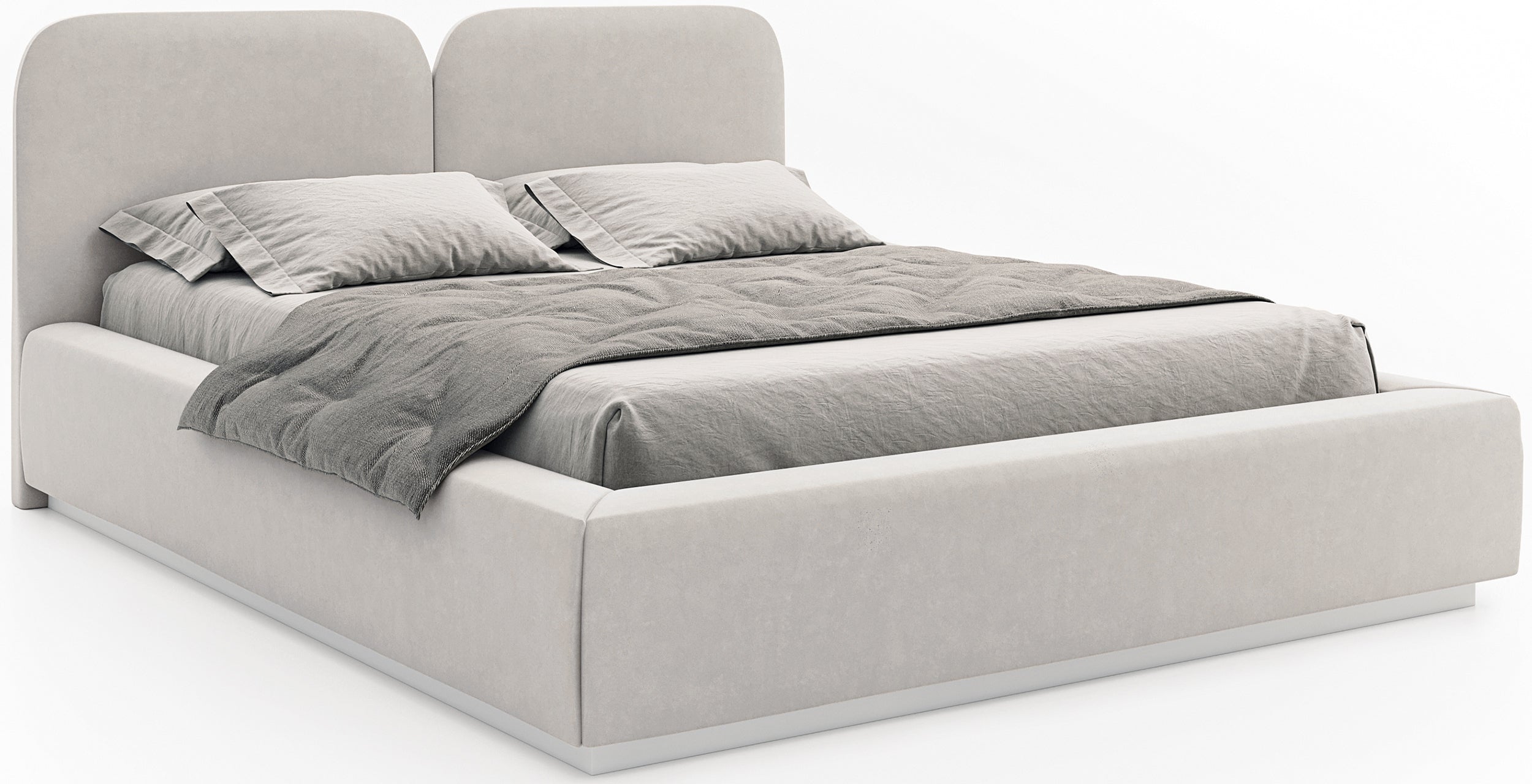 Polsterbett 140x200 cm Comoves mit Stauraum, Metallrahmen, grau-beiges Samt