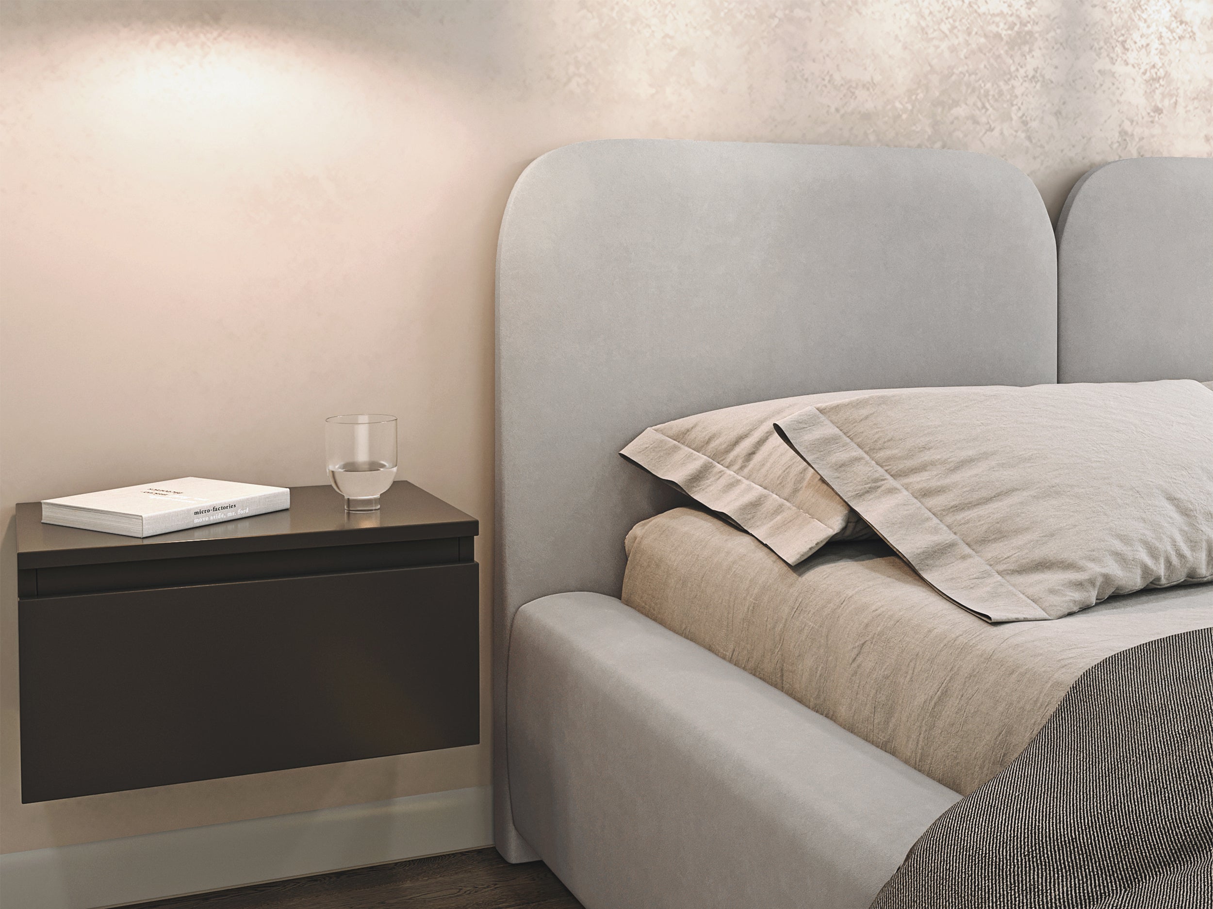 Polsterbett 140x200 cm Comoves mit Stauraum, Metallrahmen, grau-beiges Samt