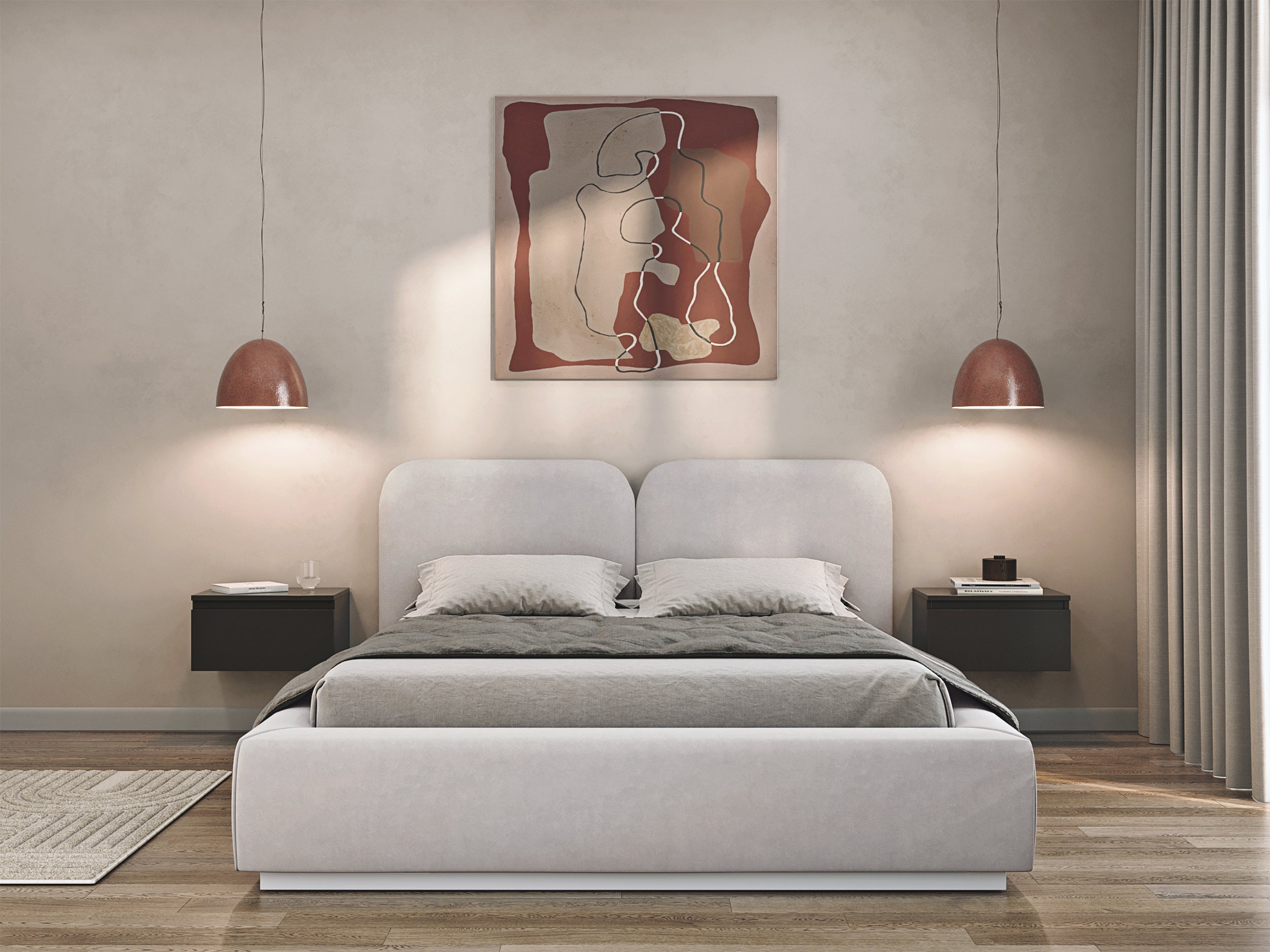 Polsterbett 140x200 cm Comoves mit Stauraum, Metallrahmen, grau-beiges Samt