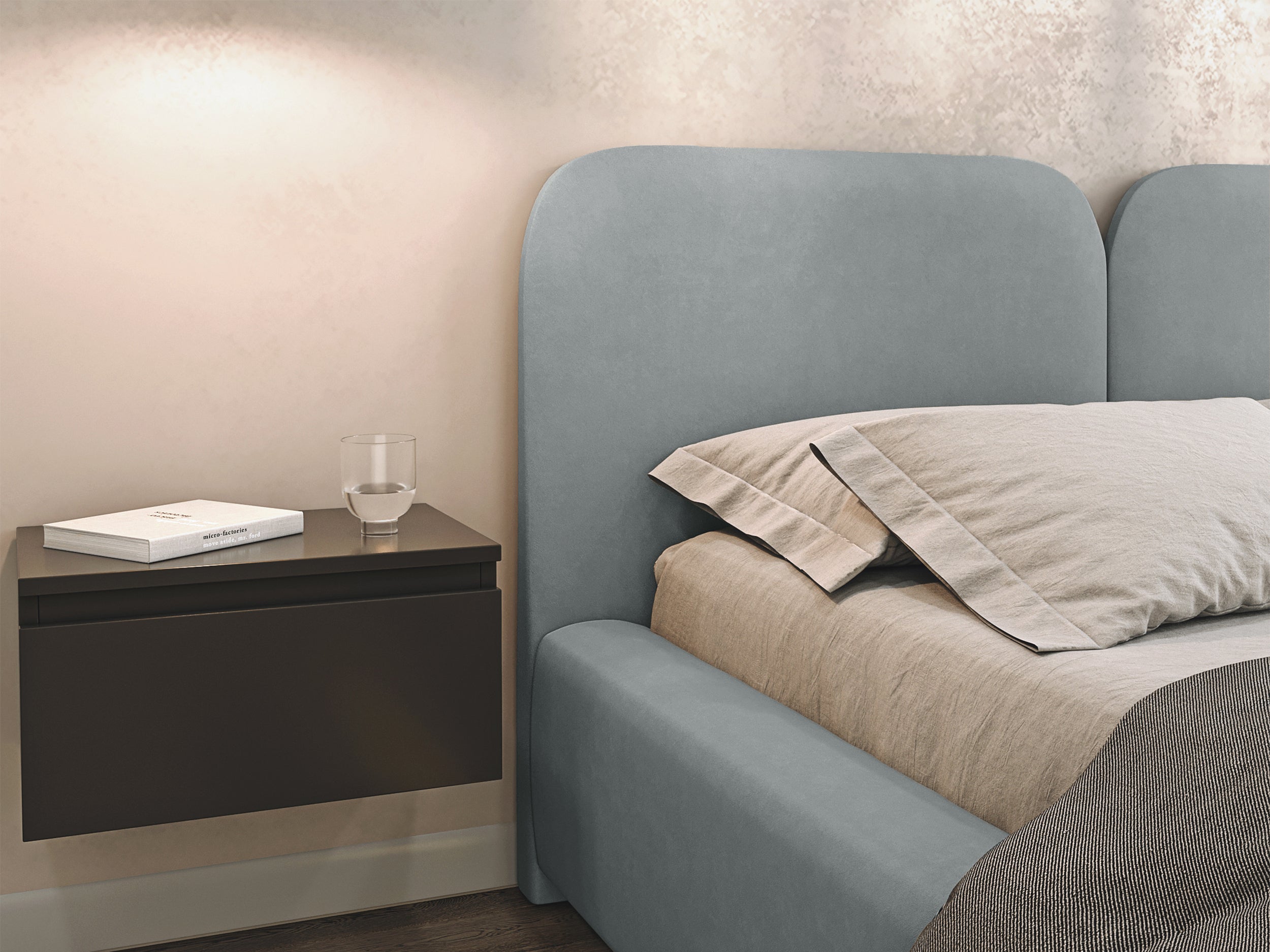 Gepolstertes Bett 140x200 cm Comoves, grauer Samt