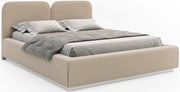 Polsterbett 160x200 cm Comoves mit Stauraum, Metallrahmen, hellbeiger Samt
