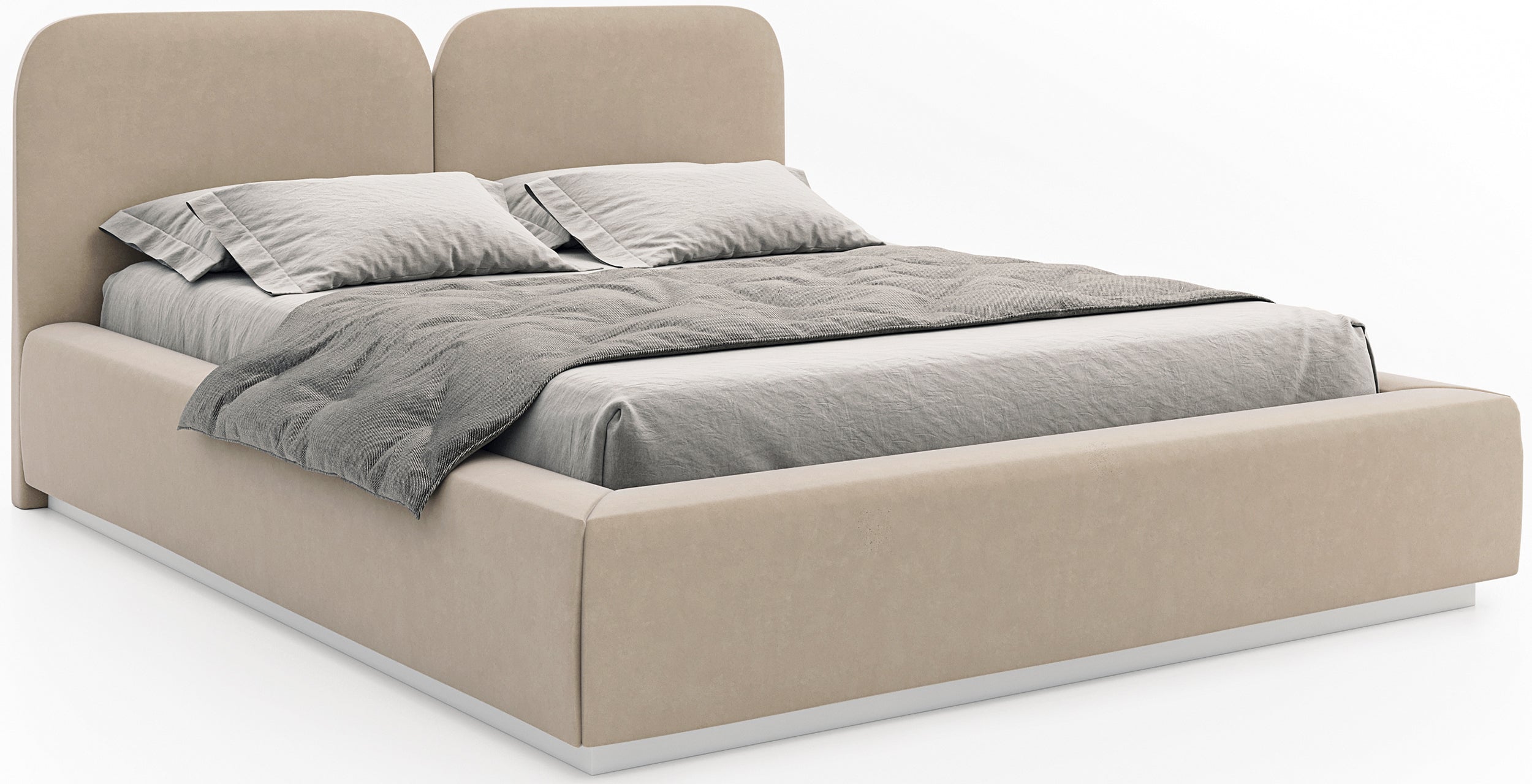 Polsterbett 160x200 cm Comoves mit Stauraum, Metallrahmen, hellbeiger Samt