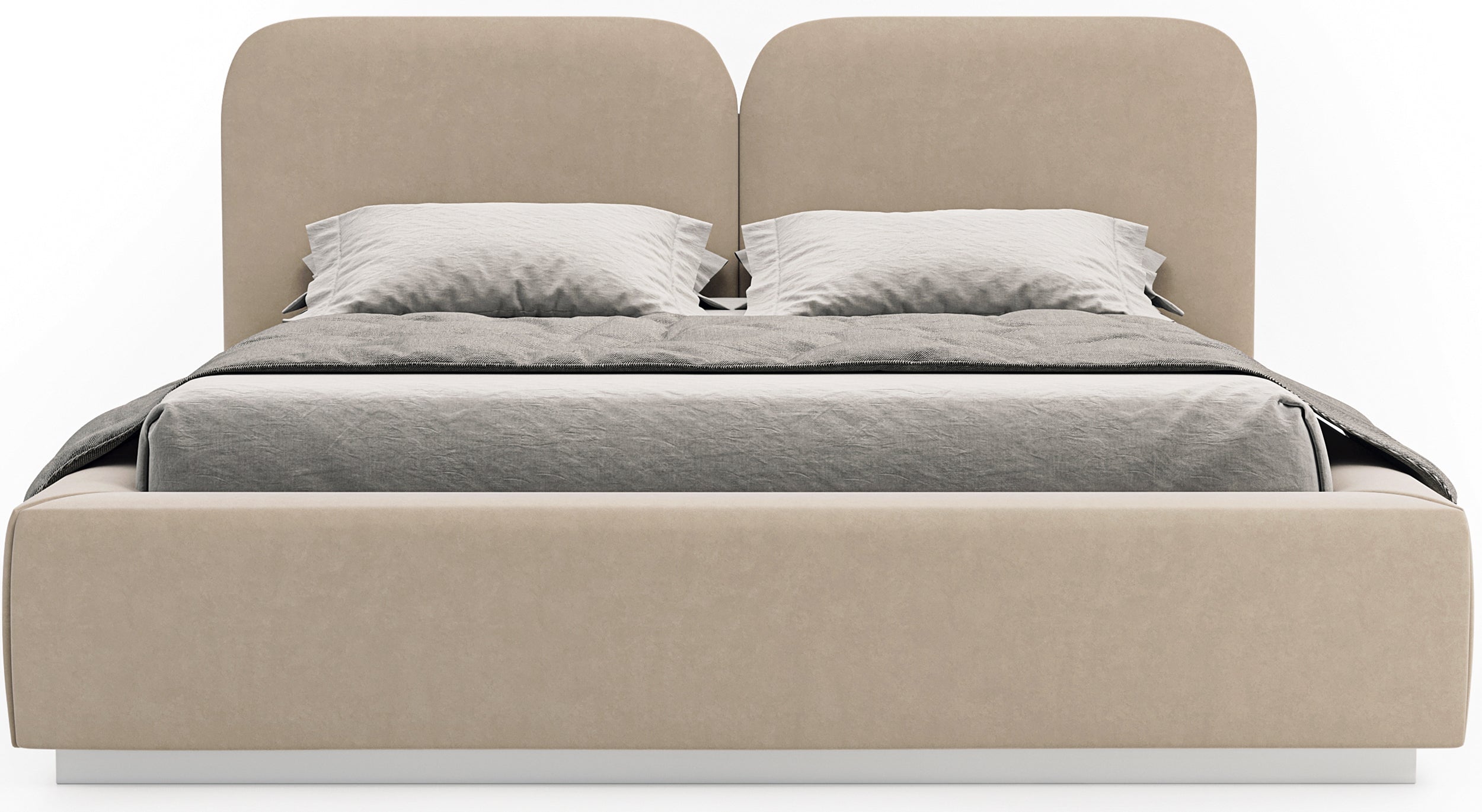 Polsterbett 160x200 cm Comoves mit Stauraum, Metallrahmen, hellbeiger Samt