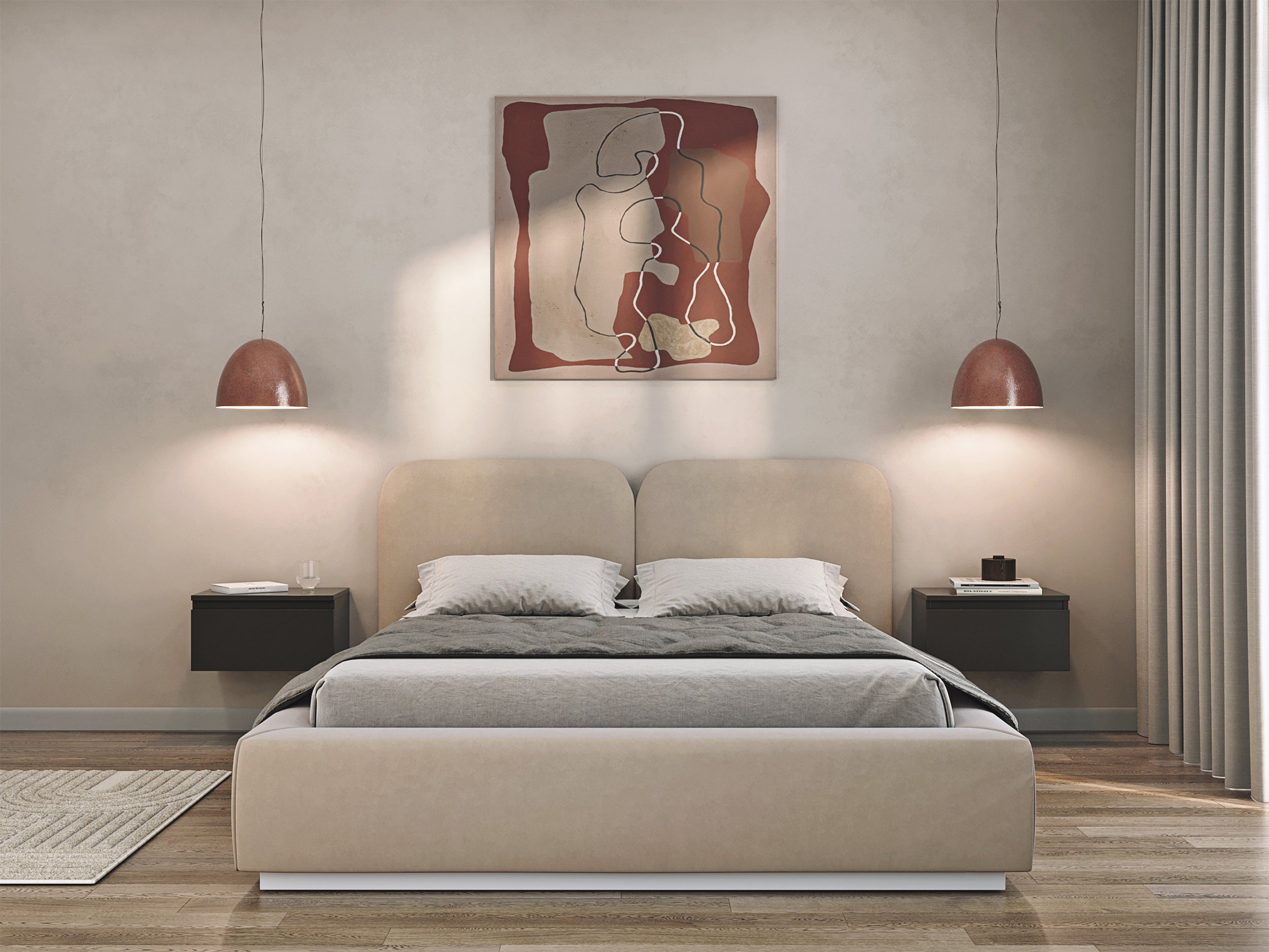 Polsterbett 160x200 cm Comoves mit Stauraum, Metallrahmen, hellbeiger Samt