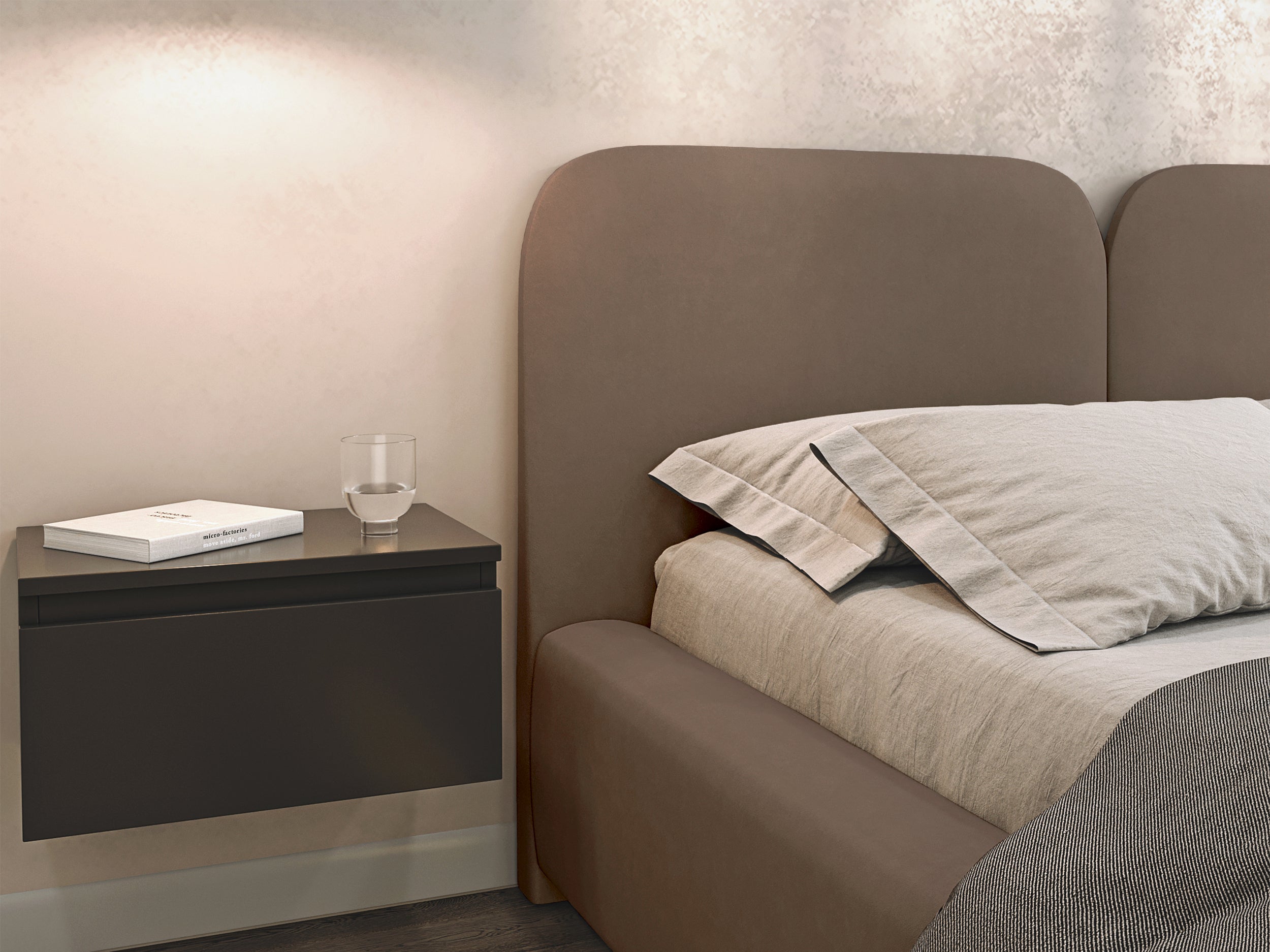 Polsterbett 140x200 cm Comoves mit Stauraum und LED-Beleuchtung, Metallrahmen, brauner Samt