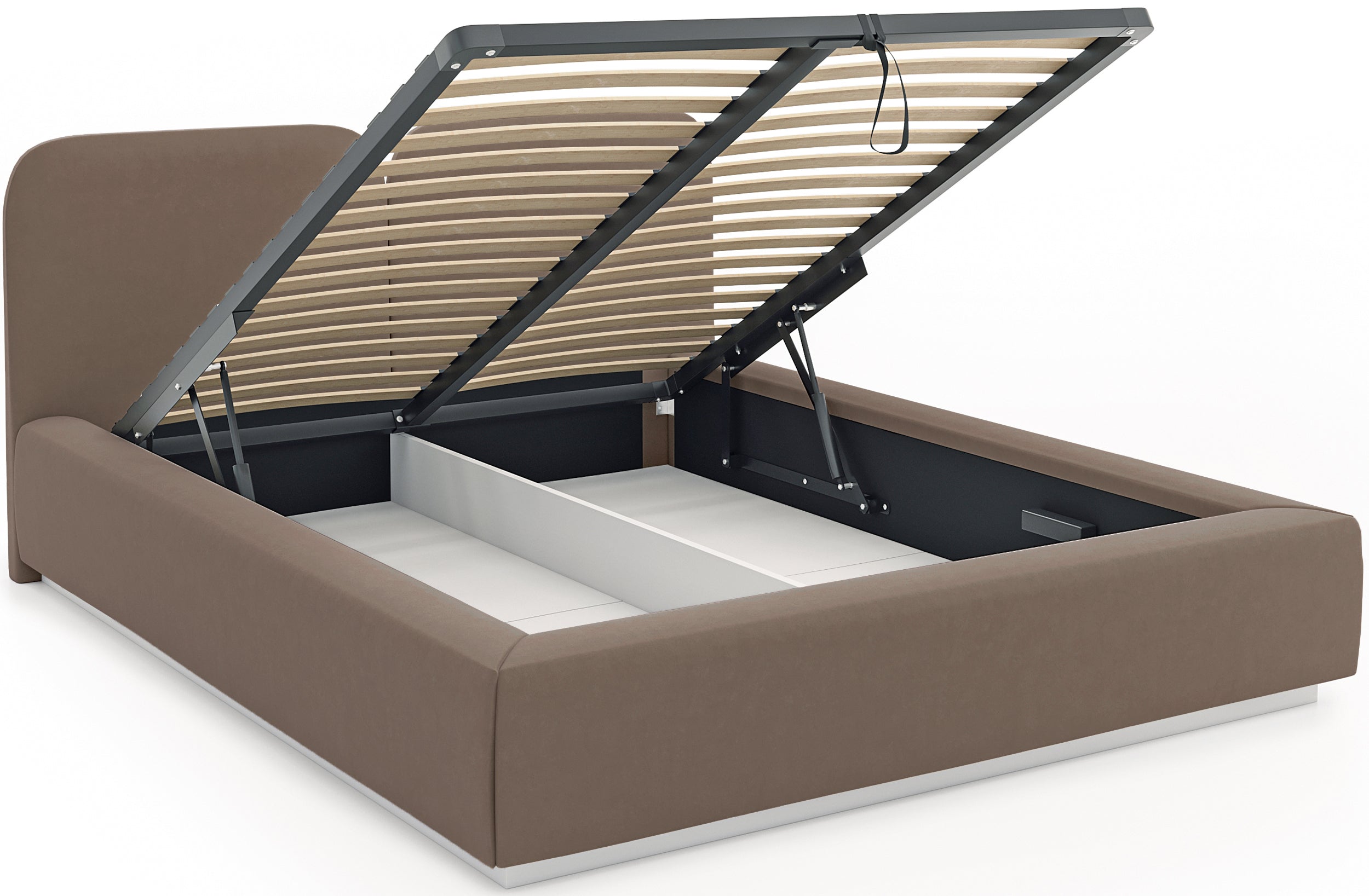 Polsterbett 140x200 cm Comoves mit Stauraum und LED-Beleuchtung, Metallrahmen, brauner Samt