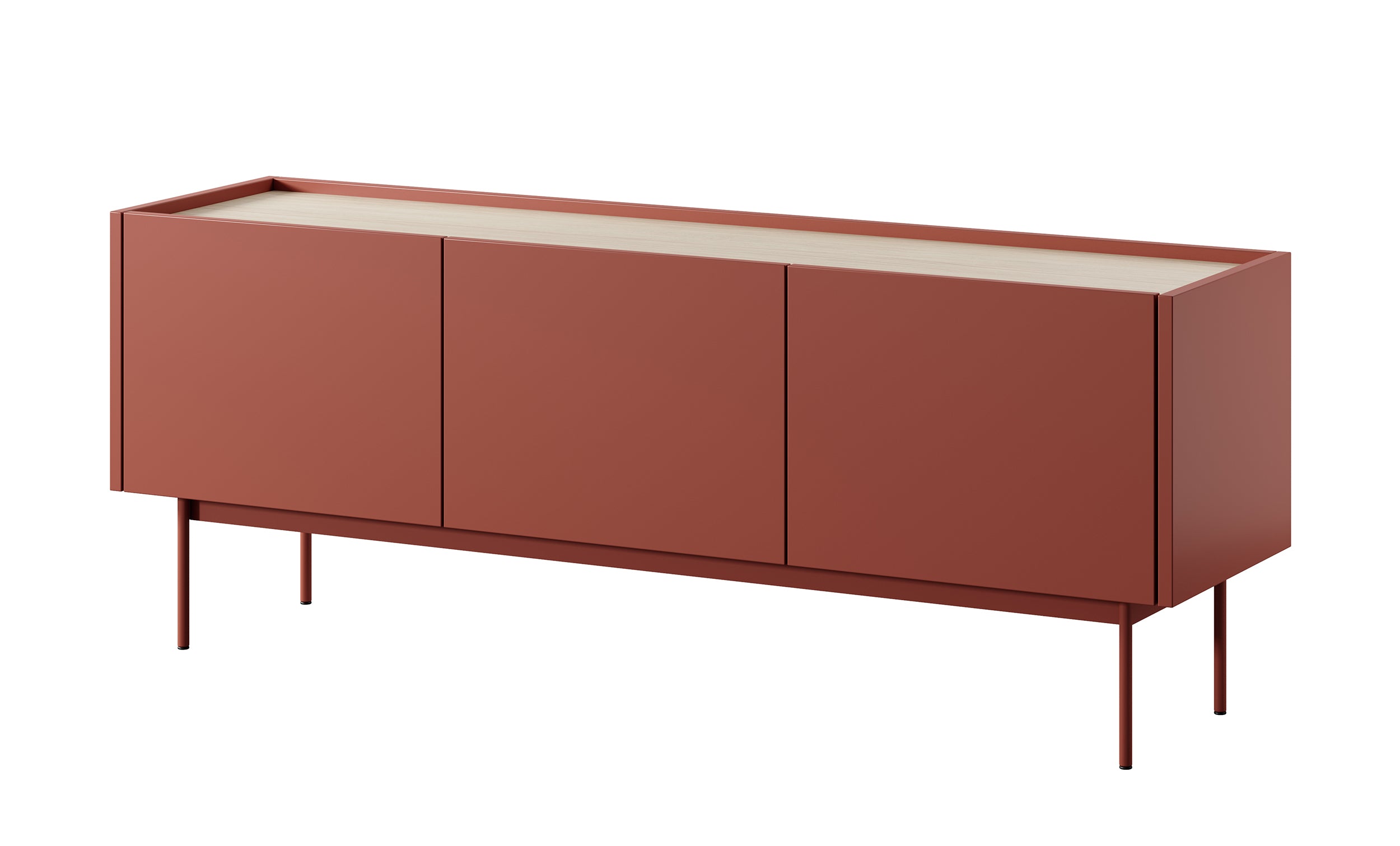 TV-Schrank Color 144 cm dreitürig Ziegelrot / Eiche Linea