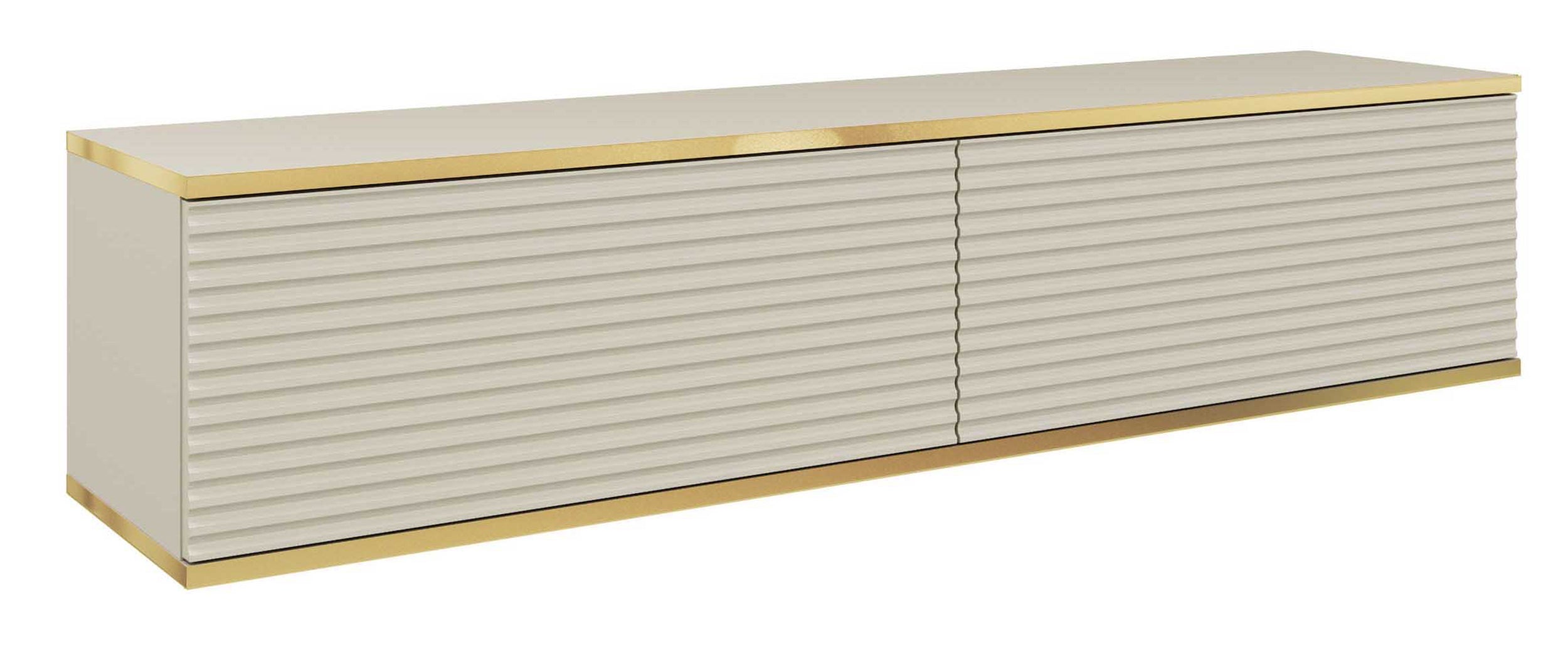 TV-Schrank Mucalma 135 cm beige mit goldenen Lamellen-Akzenten