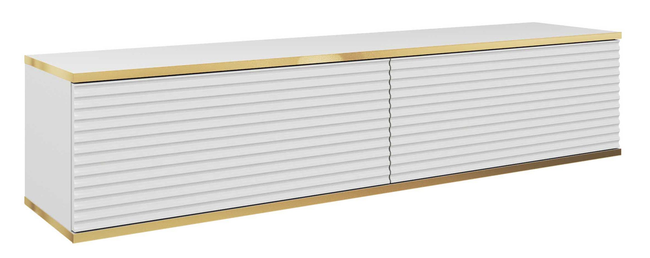 TV-Schrank Mucalma 135 cm weiß mit goldenen Lamellen-Akzenten