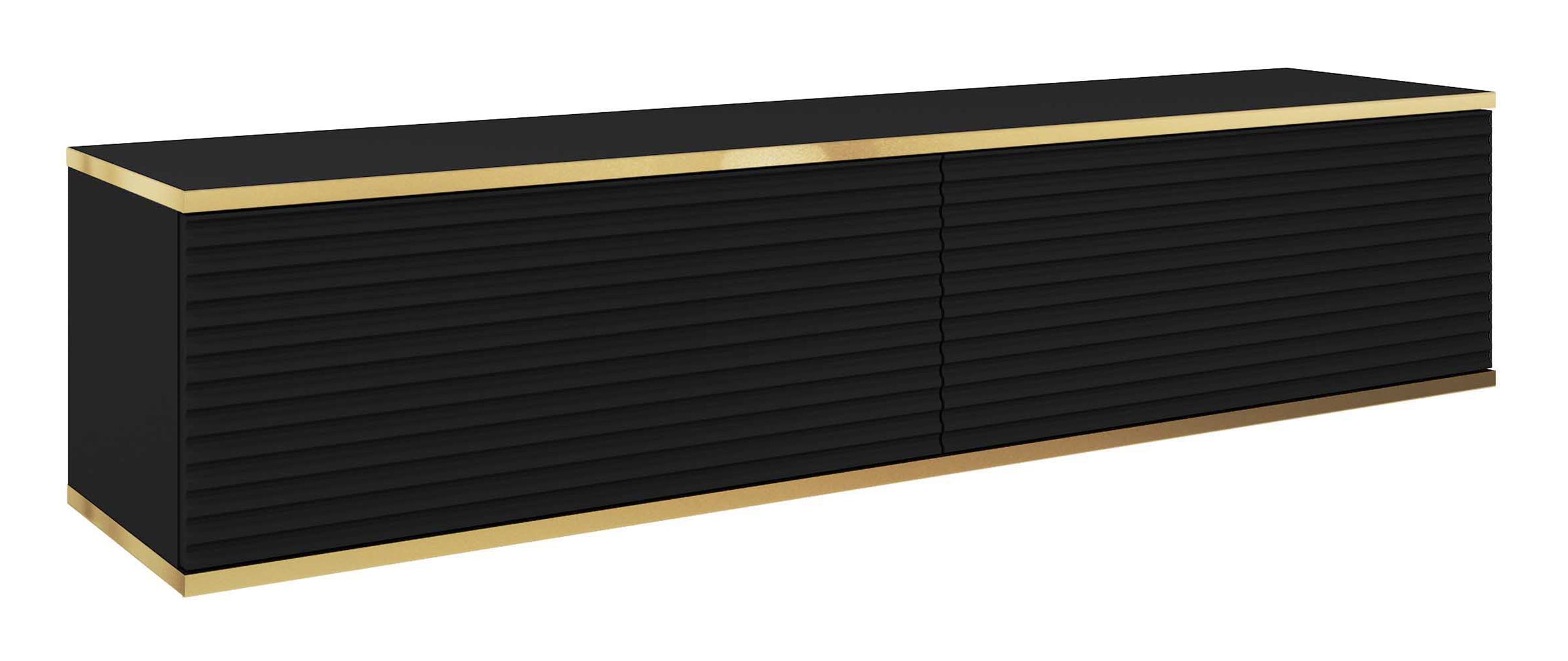 TV-Schrank Mucalma 135 cm schwarz mit goldenen Lamellen-Akzenten