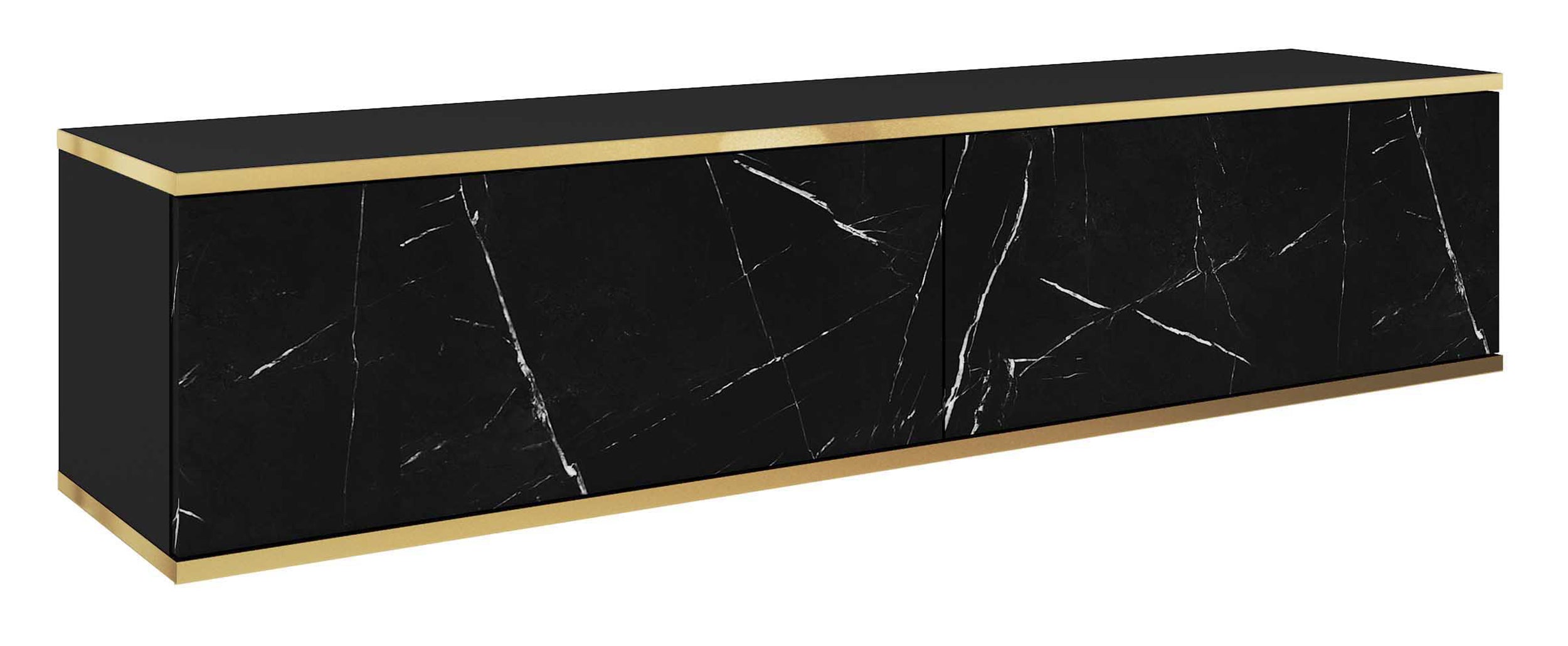 TV-Schrank Mucalma 135 cm schwarzer Marmor mit goldenen Einsätzen