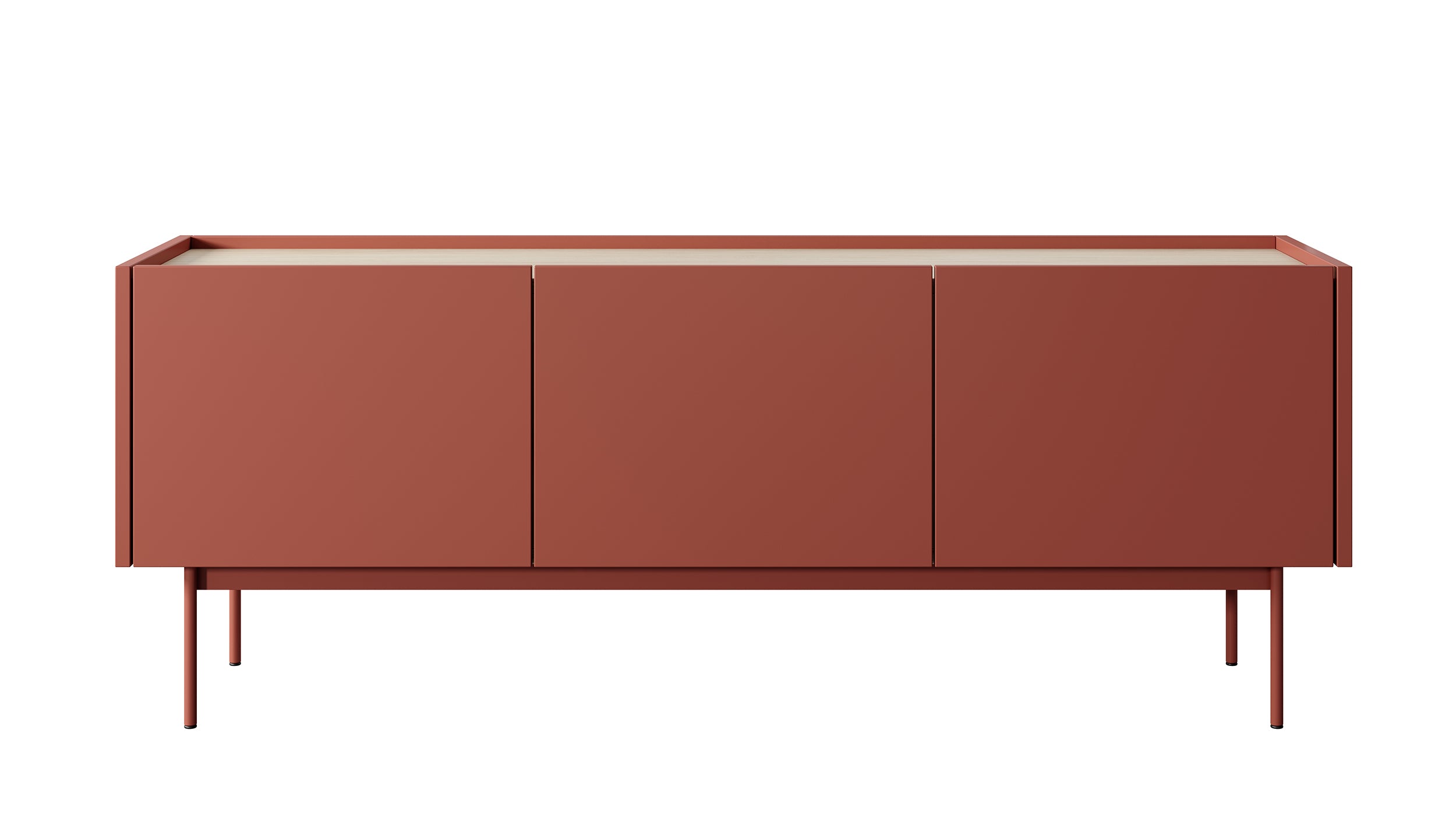 TV-Schrank Color 144 cm dreitürig Ziegelrot / Eiche Linea