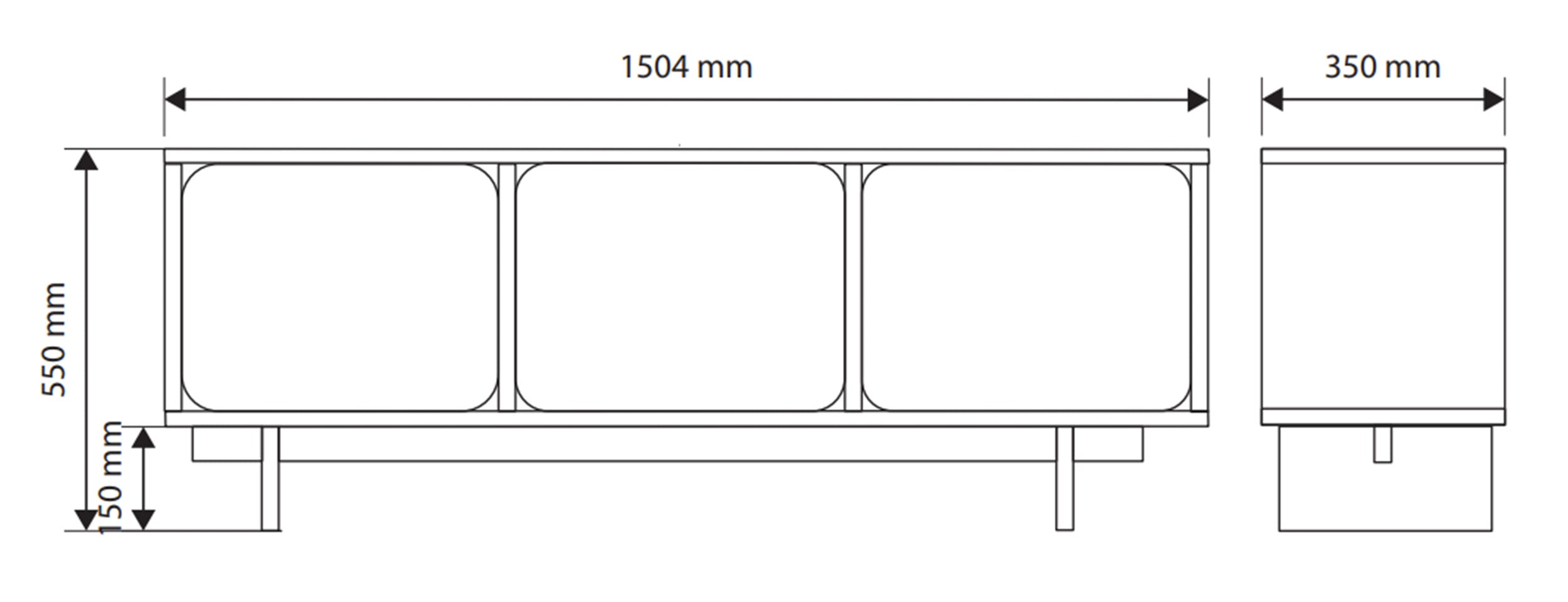 TV-Schrank Wuwu mit drei Schränken, 150 cm, grau-beige