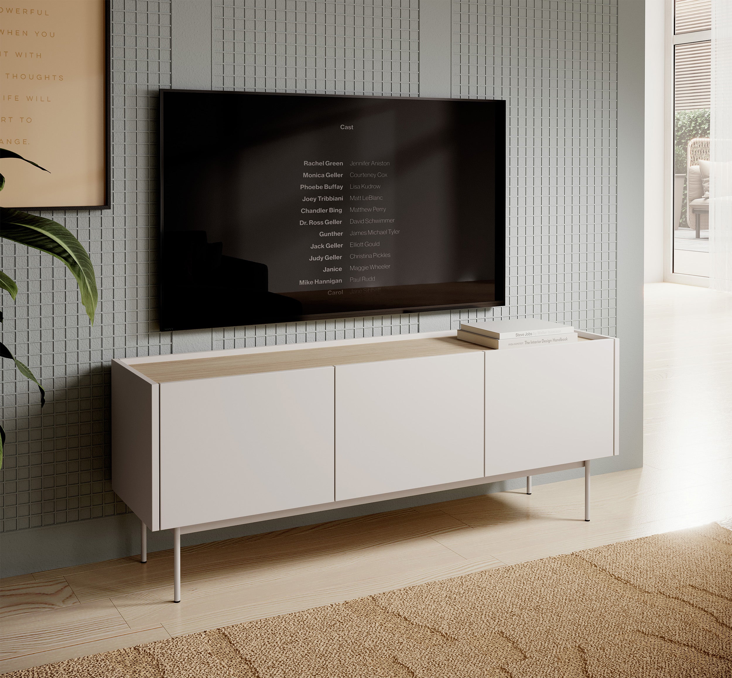 TV-Schrank Color 144 cm, dreitürig, Kaschmir / Eiche Linea