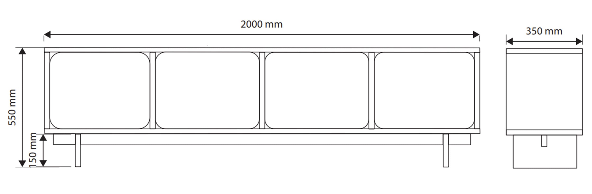 TV-Schrank Wuwu mit vier Schränken, 200 cm, grau-beige