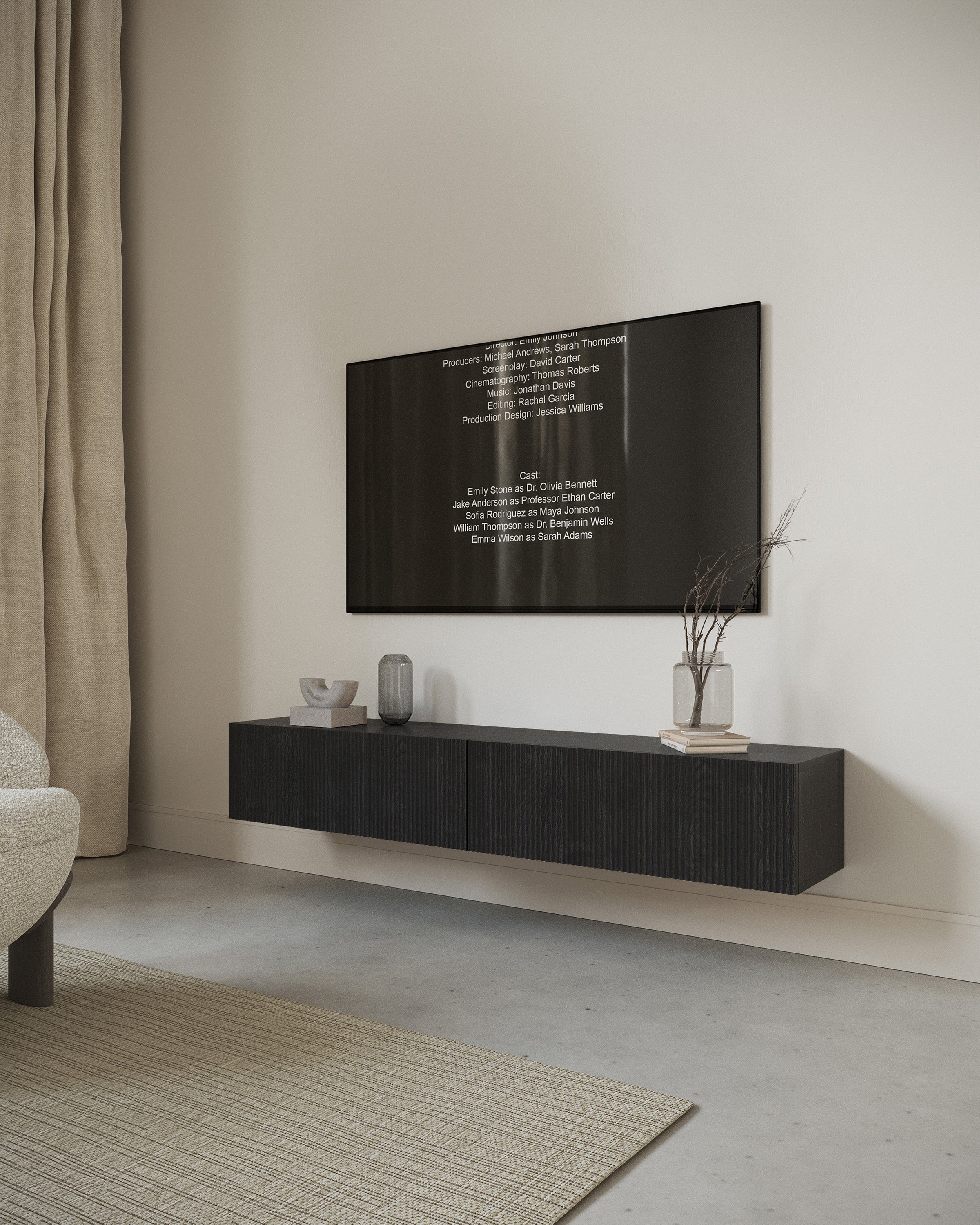 Hängender TV-Schrank Nolie 175 cm Portland Esche Schwarz