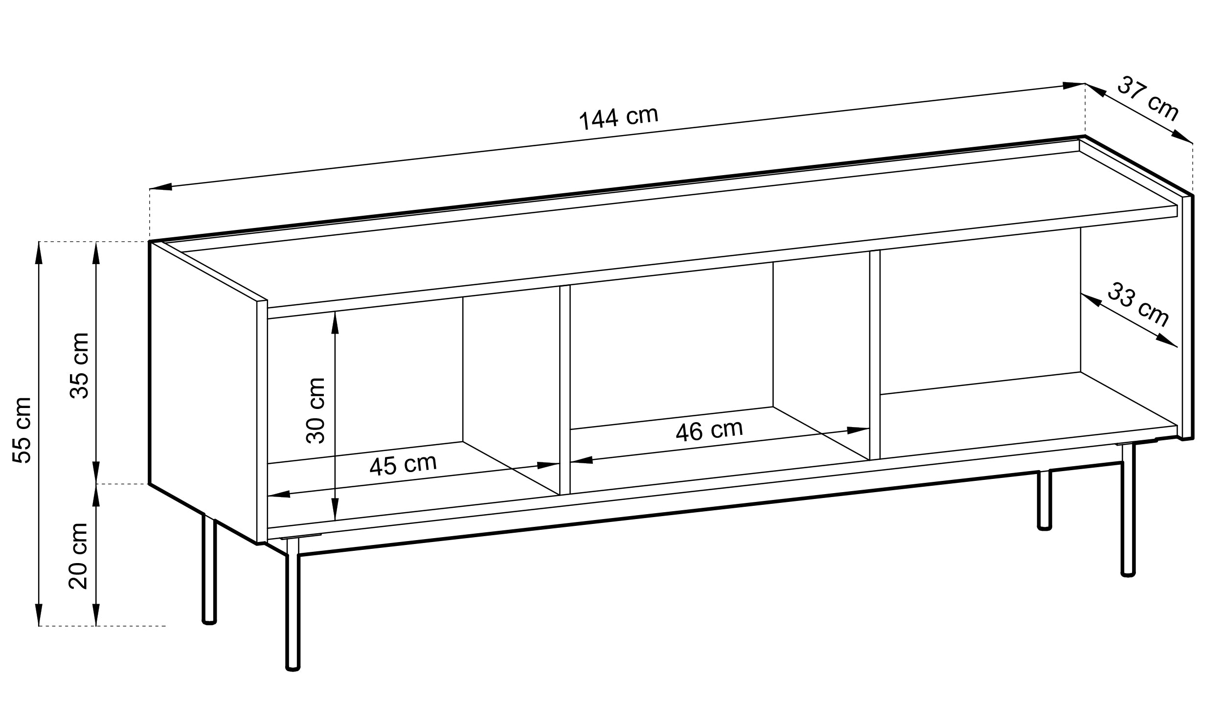TV-Schrank Color 144 cm dreitürig Ziegelrot / Eiche Linea