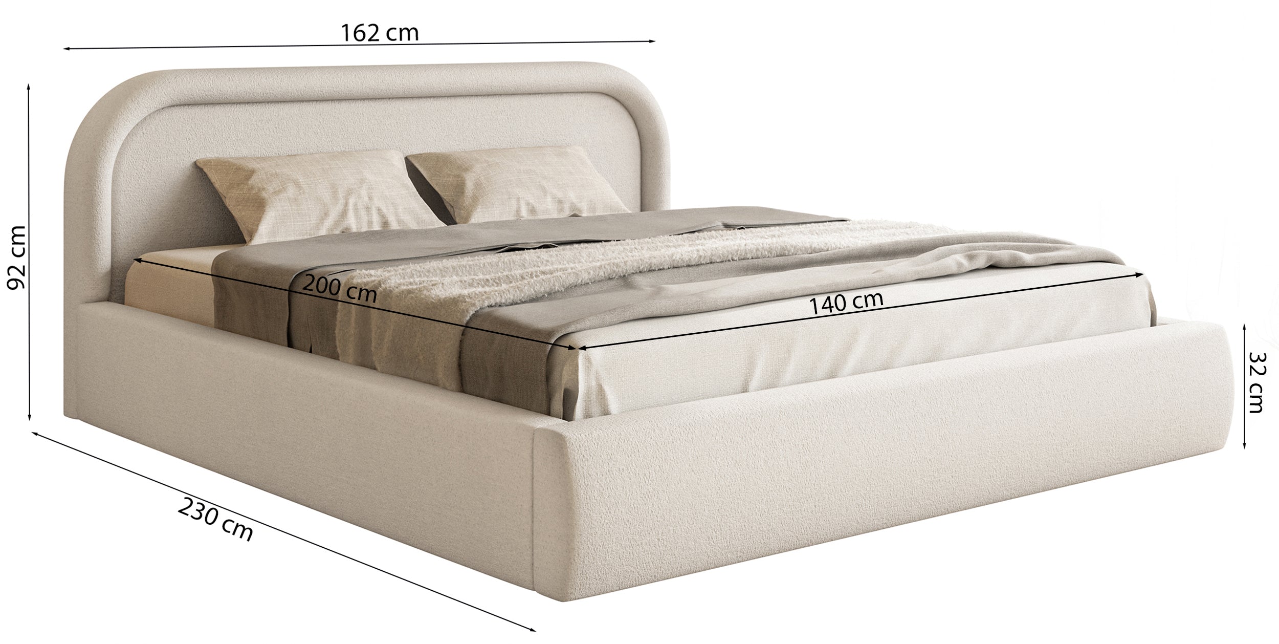 Polsterbett 140x200 cm Ruvi mit Stauraum, beige Chenille