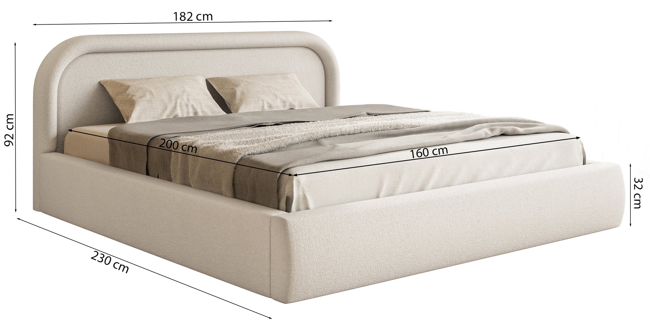 Polsterbett 160x200 cm Ruvi mit Stauraum, cremefarbenes Chenille
