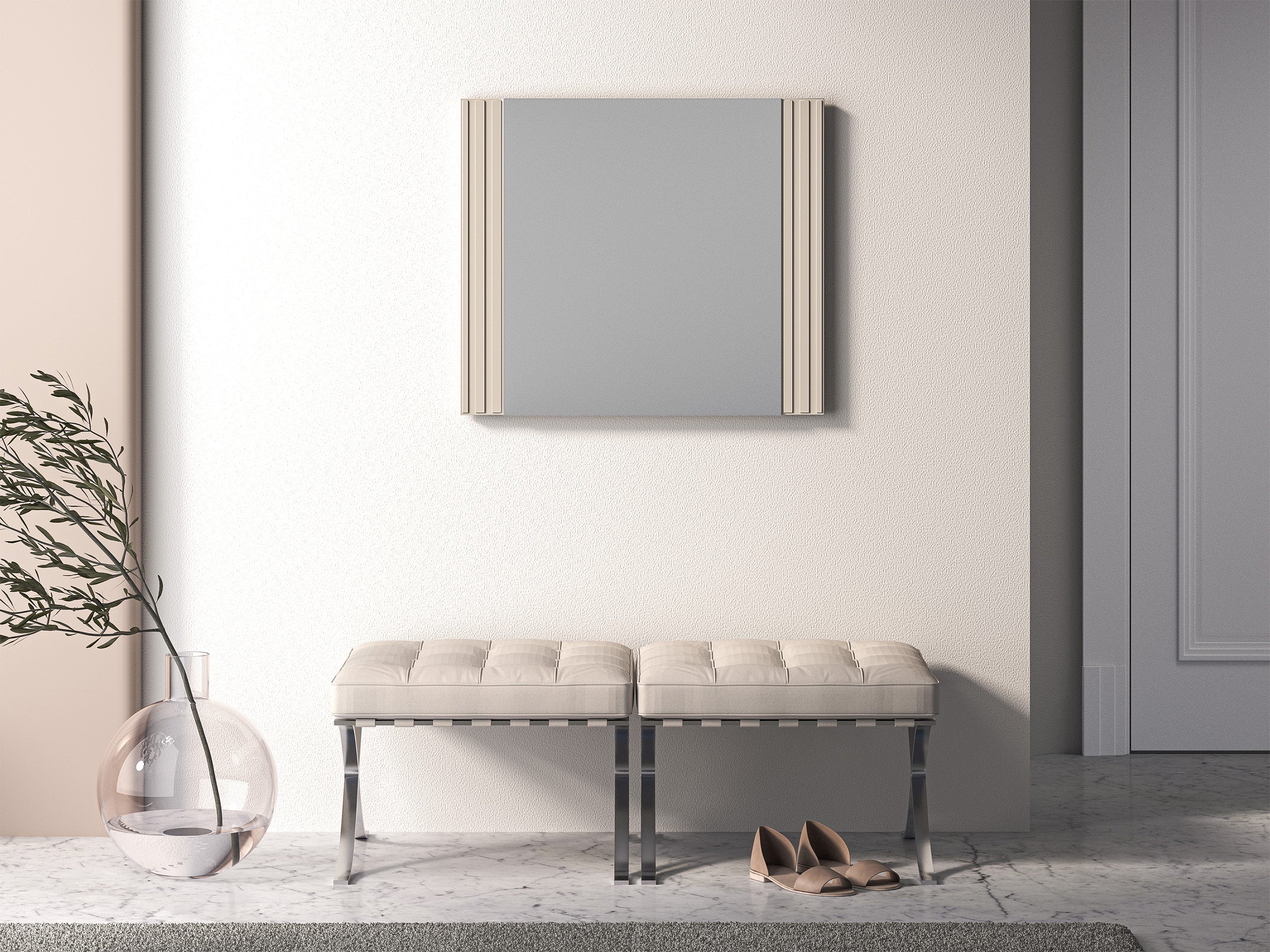 Wandspiegel Caletto 56x65 cm dekorative beige Lamellen