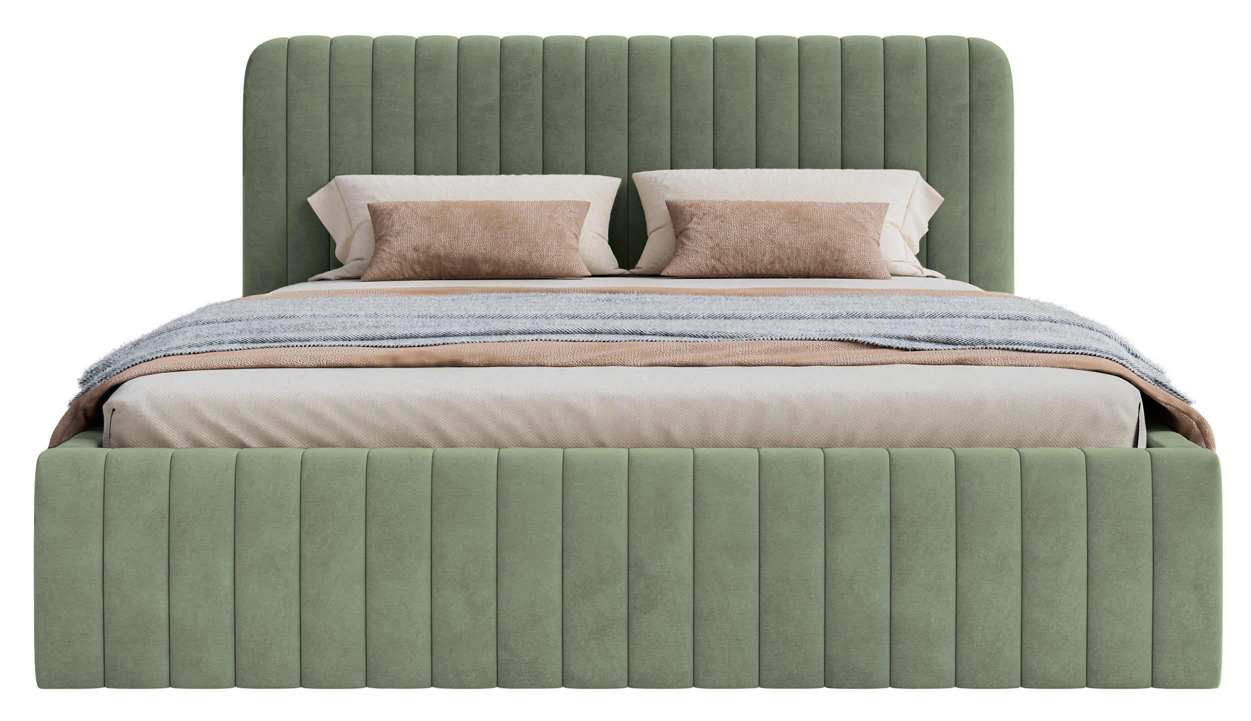 Polsterbett 180x200 cm Saliano mit Stauraum, Eukalyptus-Velours, wasserabweisend