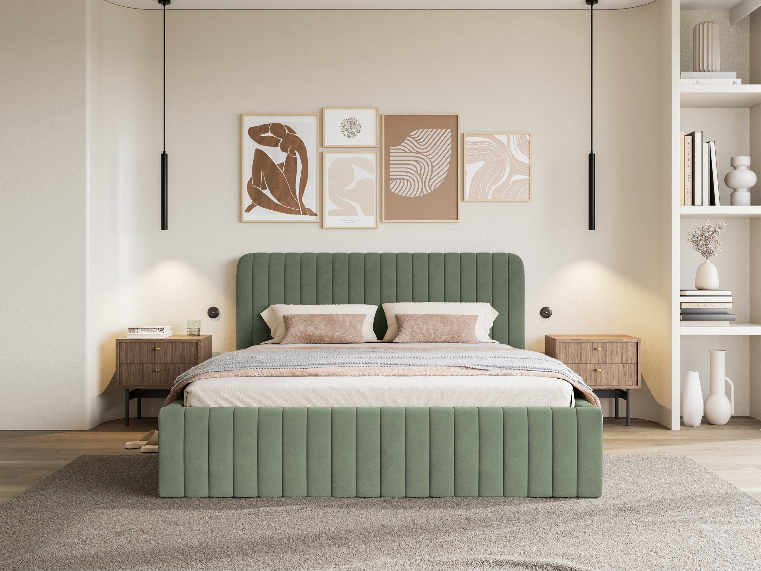 Polsterbett 180x200 cm Saliano mit Stauraum, Eukalyptus-Velours, wasserabweisend