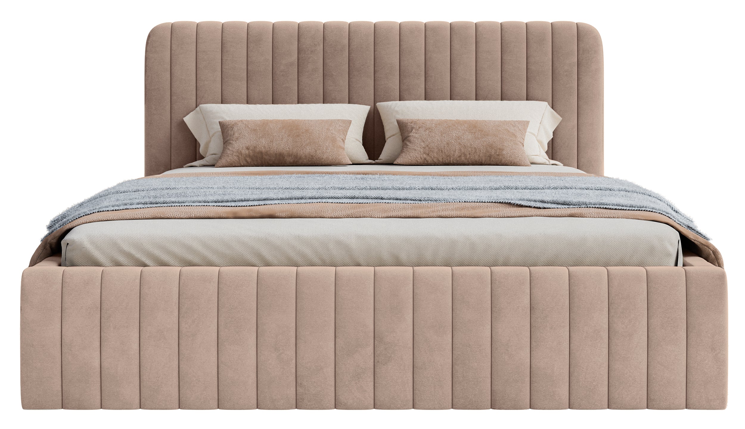 Polsterbett 180x200 cm Saliano mit Stauraum, beige, hydrophobes Samtgewebe