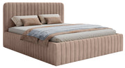 Polsterbett 180x200 cm Saliano mit Stauraum, beige, hydrophobes Samtgewebe