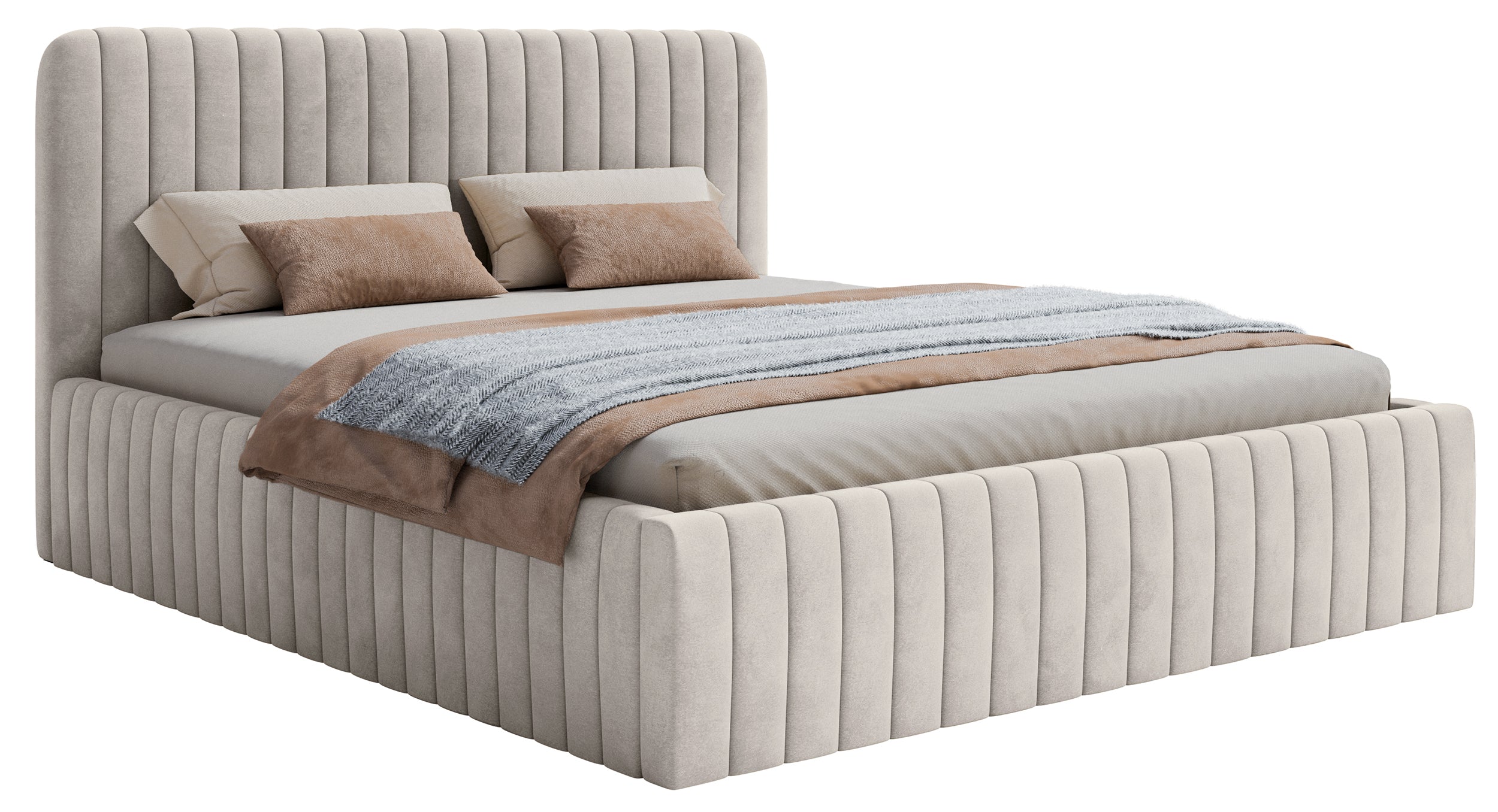 Polsterbett 160x200 cm Saliano mit Stauraum, grau-beiger hydrophober Samtvelours