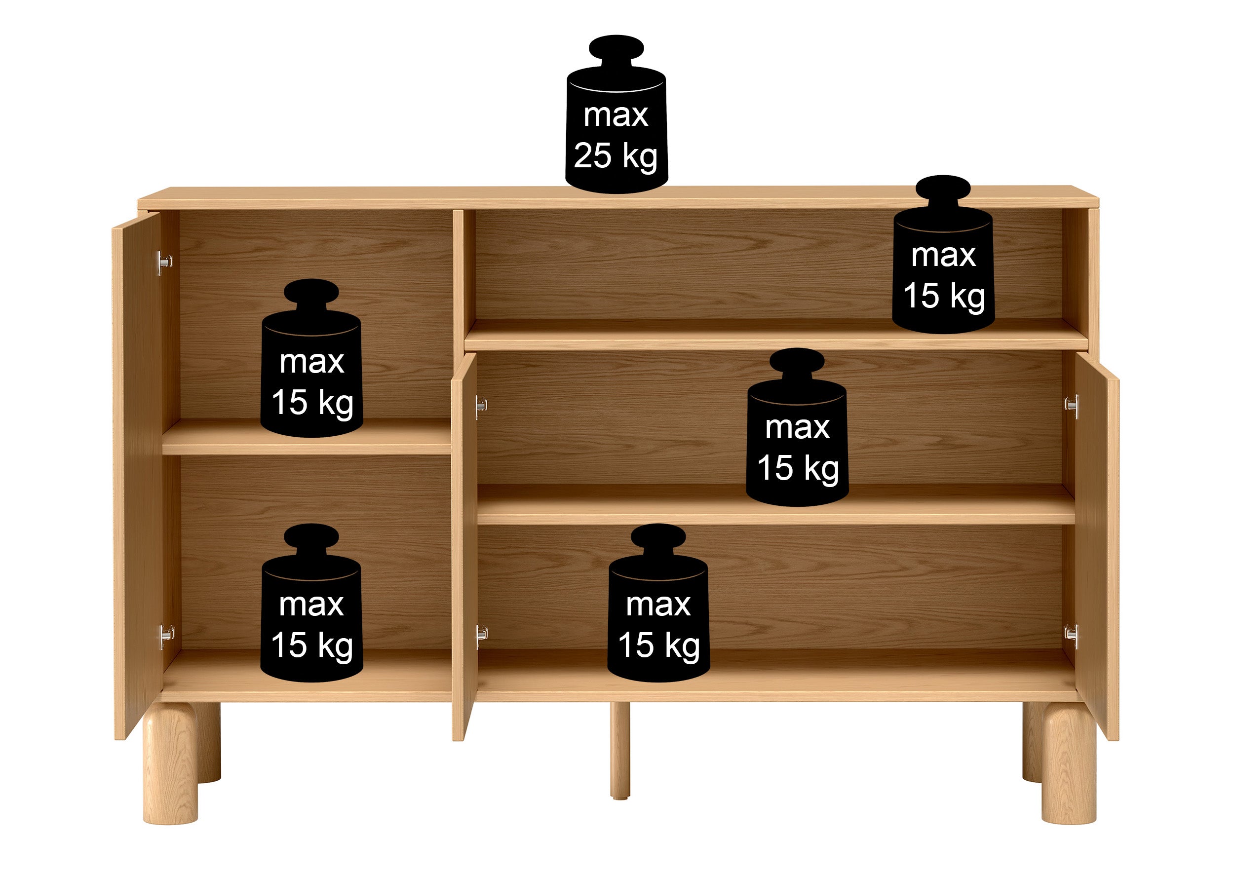 Drehtür-Kommode Sanden mit Nische 140 cm Eiche Bookmatch